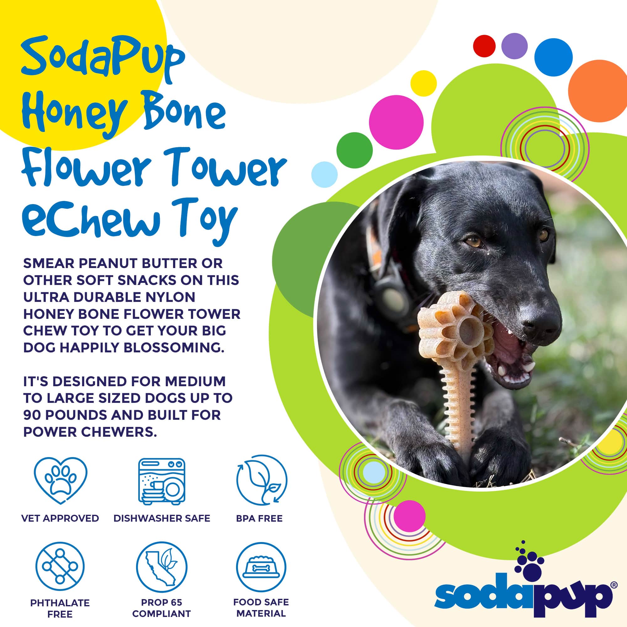 SodaPup Honey Bone Dental Flower Tower Indestructible Nylon Dog Chew Toy XL | USA