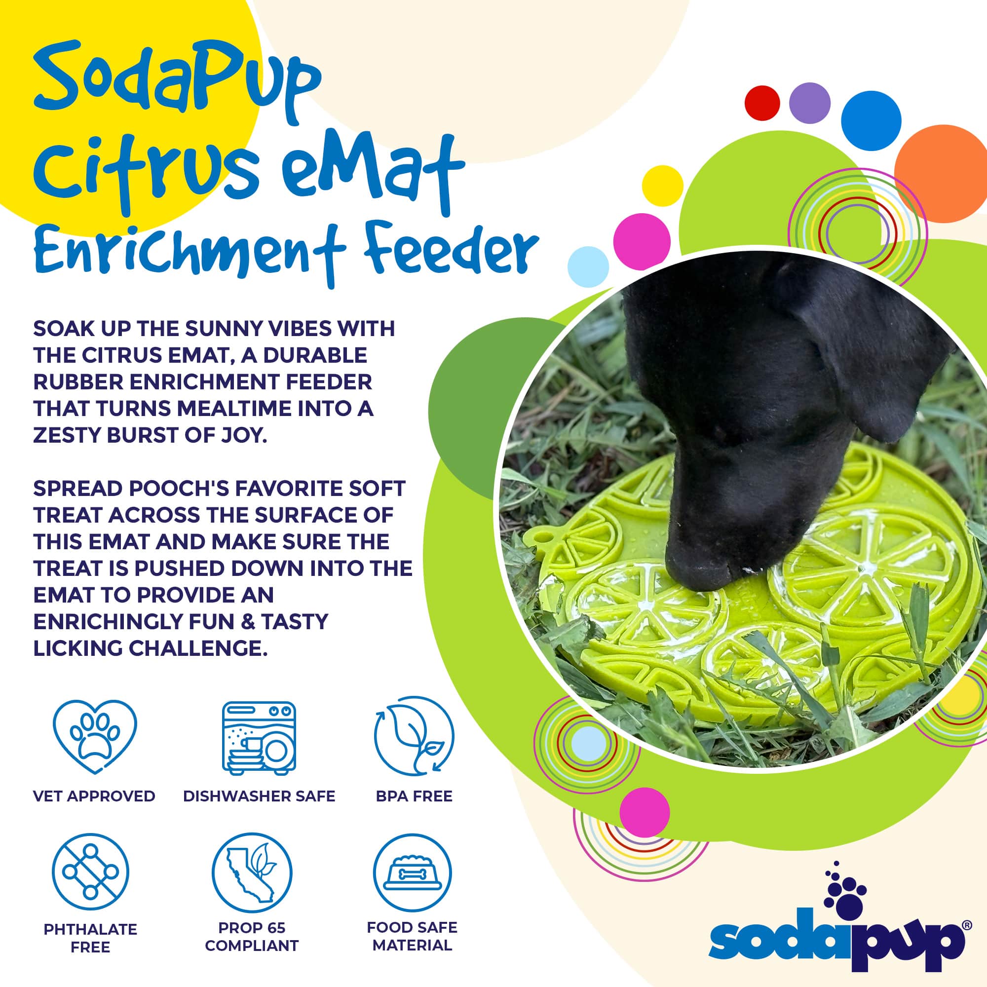 SodaPup Citrus Design eMat Enrichment Lick Mat Dogs Cats Suction Cups | USA Made