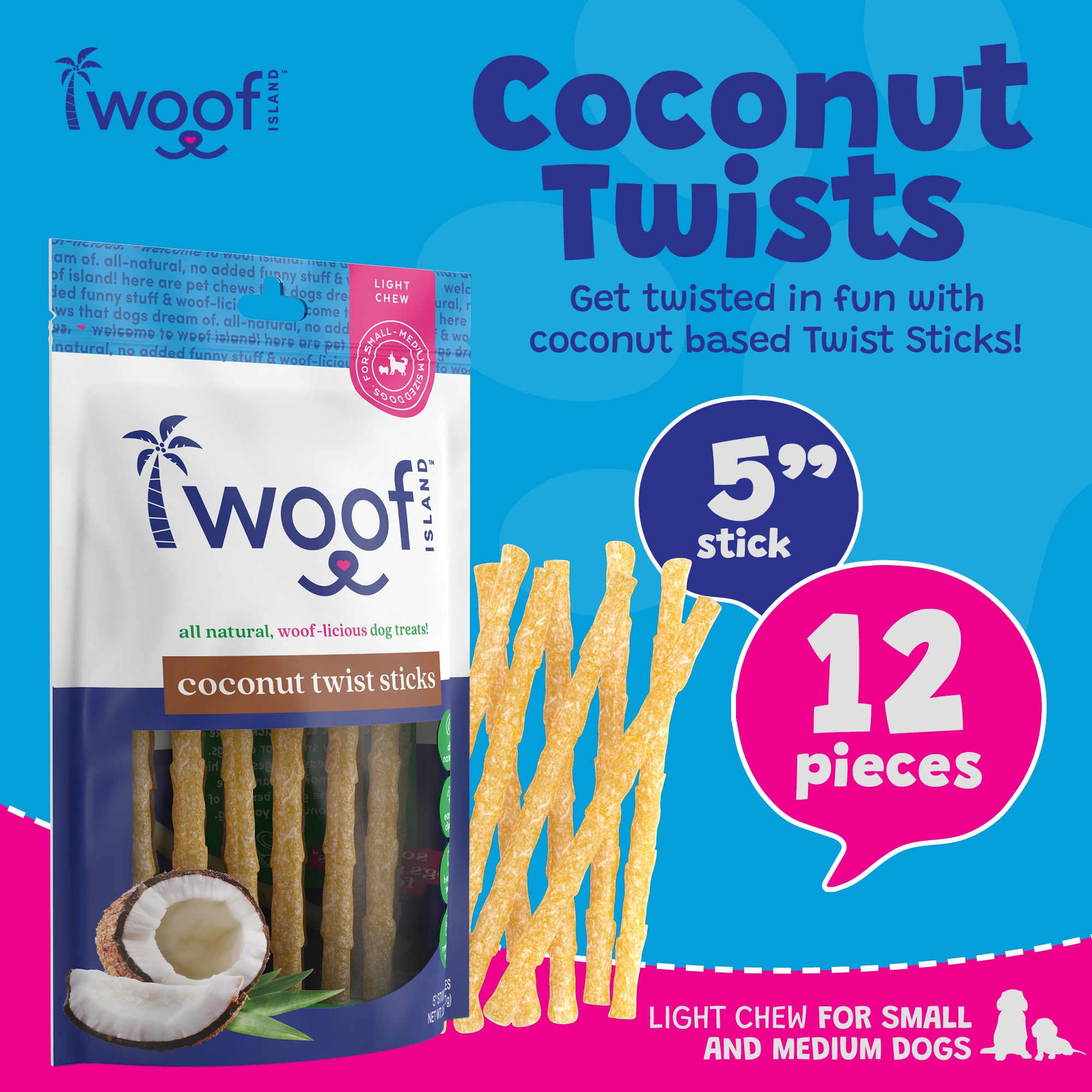 Woof Island Coconut Twist Stick Dog Chew, Rawhide-Free & Highly Digestible Dental Treat for Dogs - Image 4