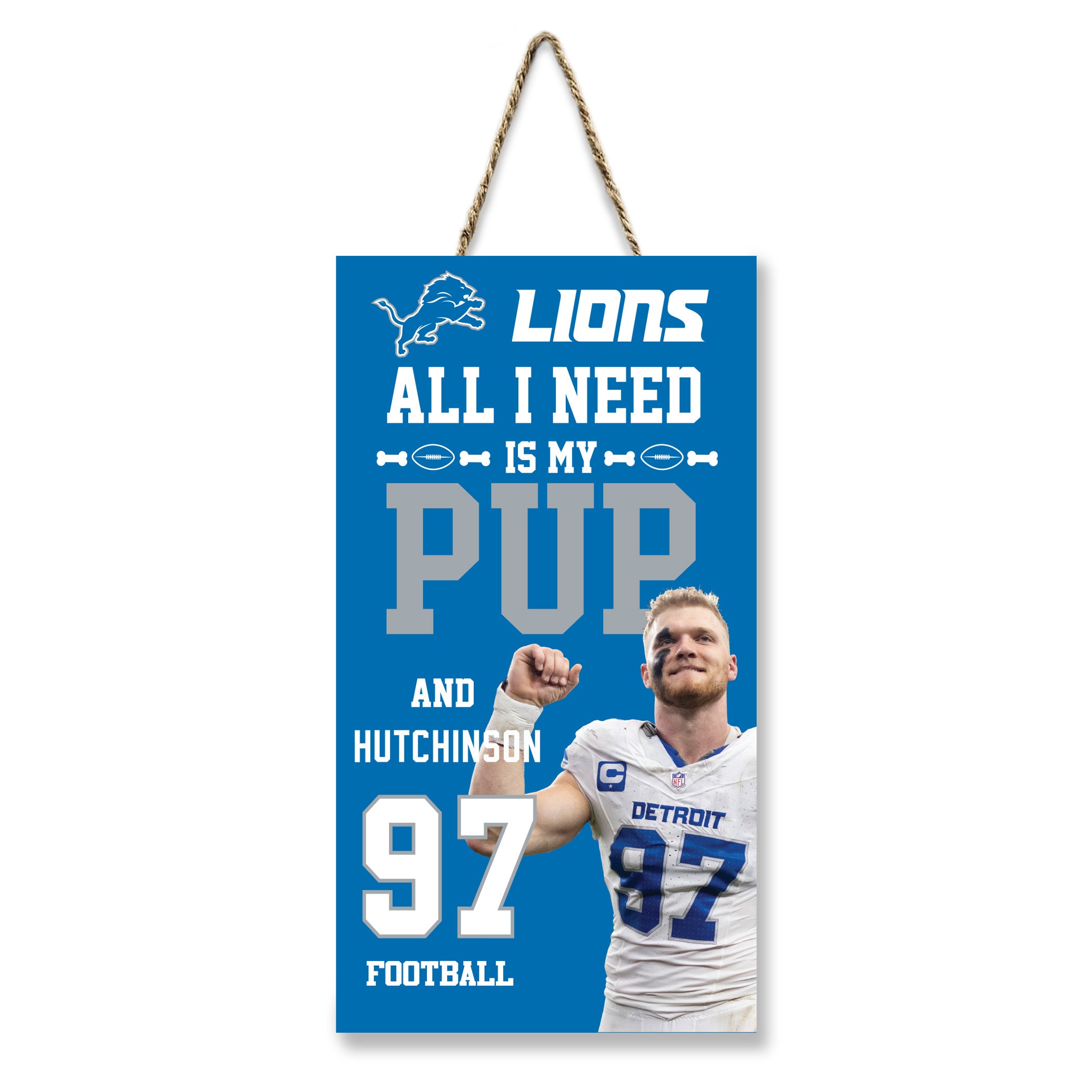 AIDAN HUTCHINSON (DET) "ALL I NEED IS MY PUP AND FOOTBALL" SIGN - Image 2