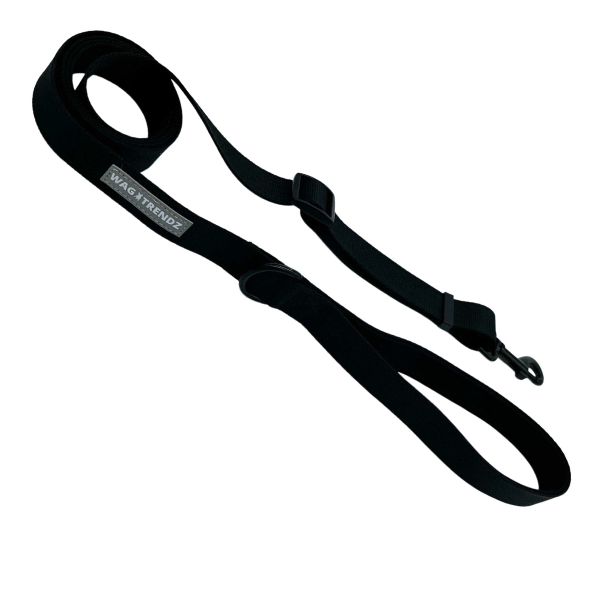 Adjustable Dog Leash - Black - size large against solid white background - Wag Trendz