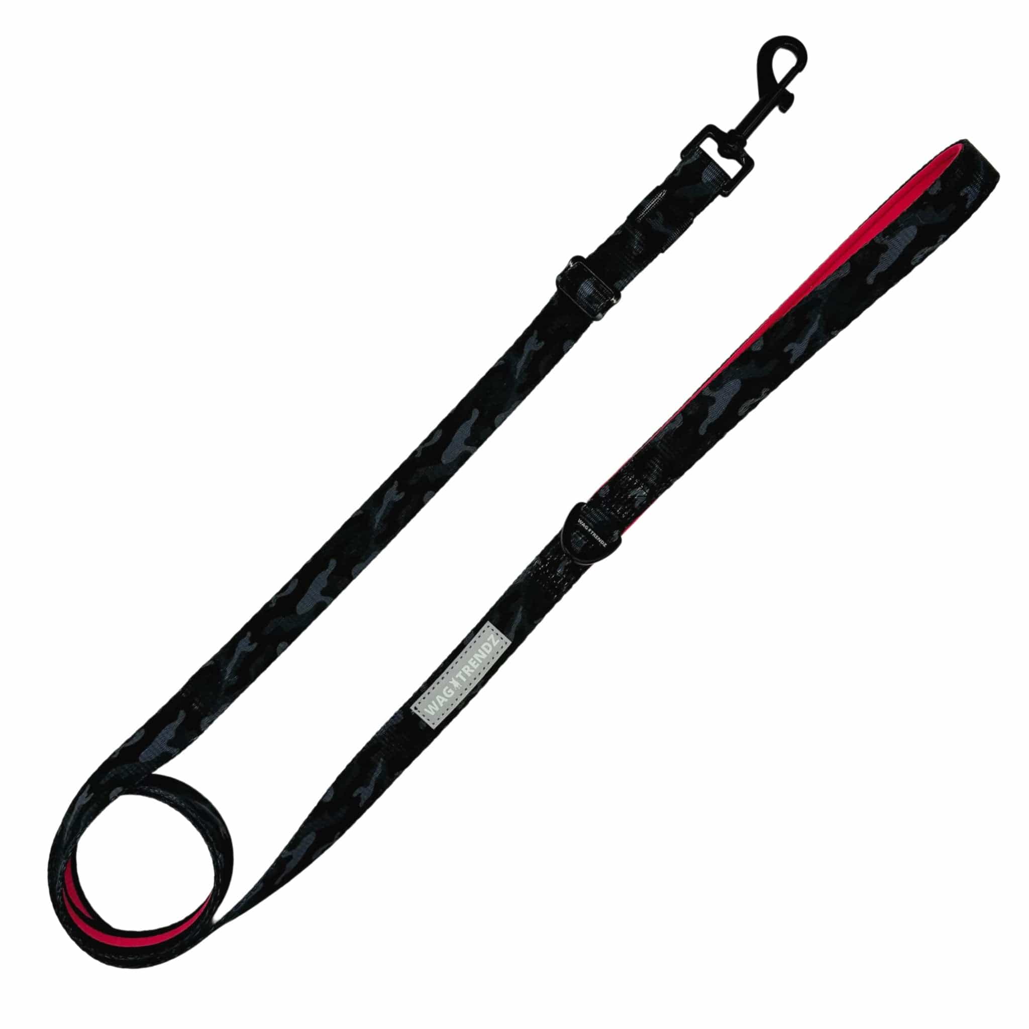 Adjustable Dog Leash - Black and Gray Camo with Hot Pink accents - against solid white background - Wag Trendz