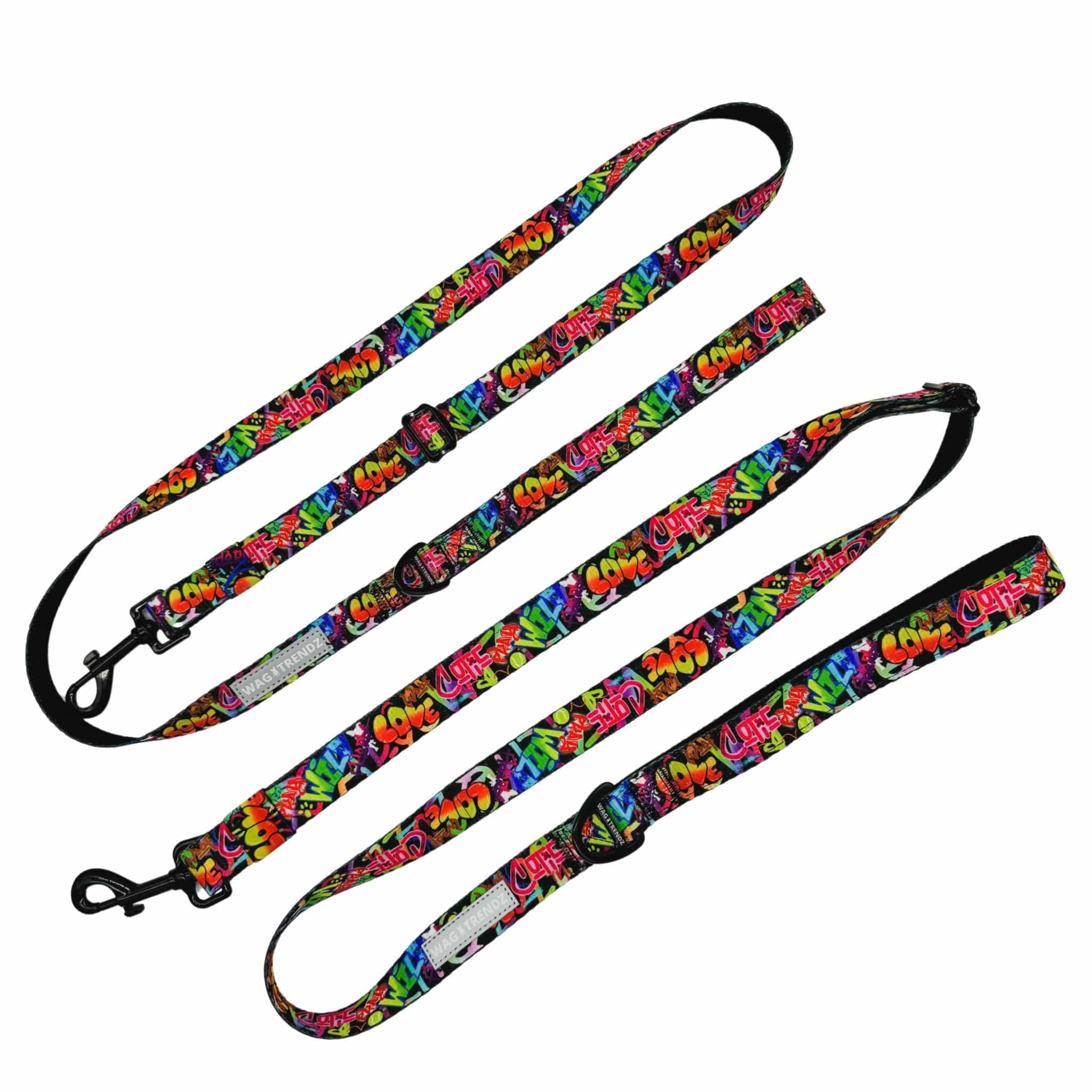 Adjustable Dog Leash - Multicolored Street Graffiti - two leashes against solid white background - Wag Trendz