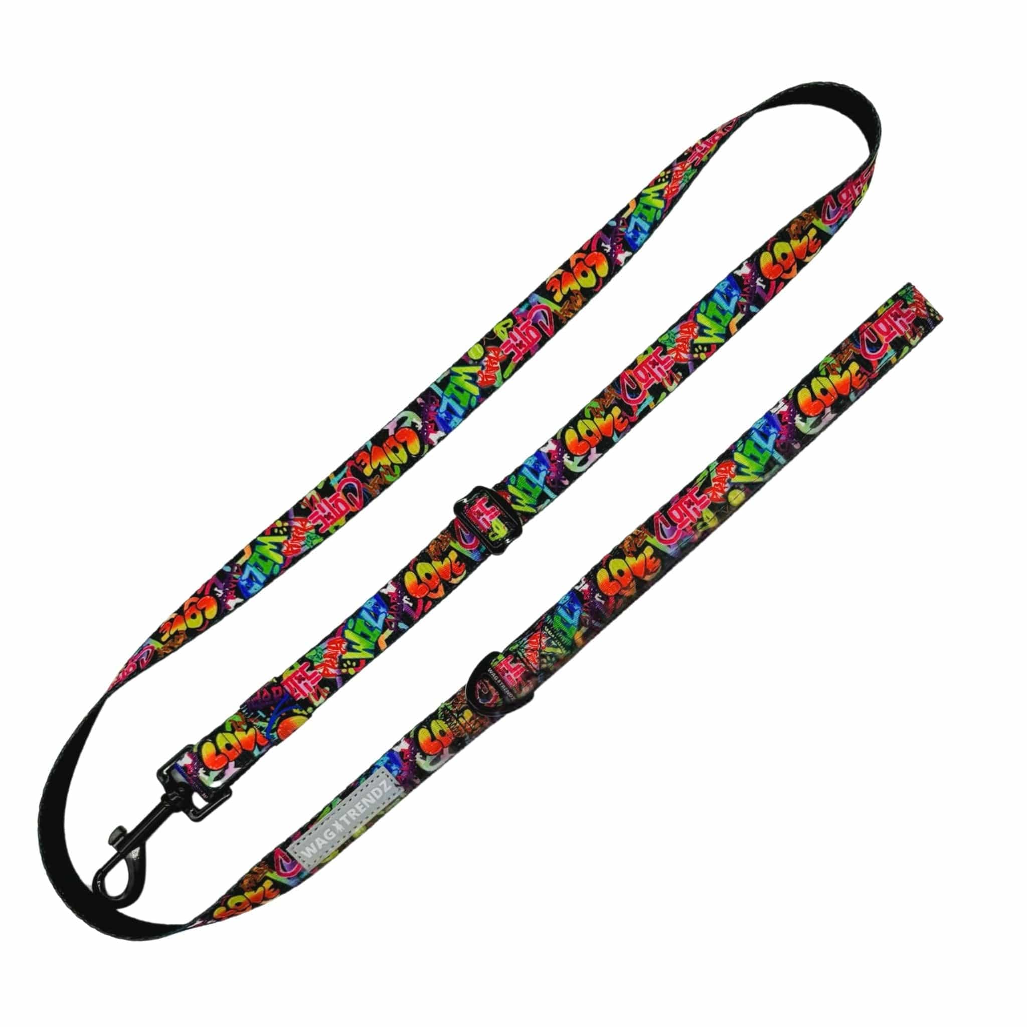 Adjustable Dog Leash - Multicolored Street Graffiti adjustable dog leash medium - against solid white background - Wag Trendz