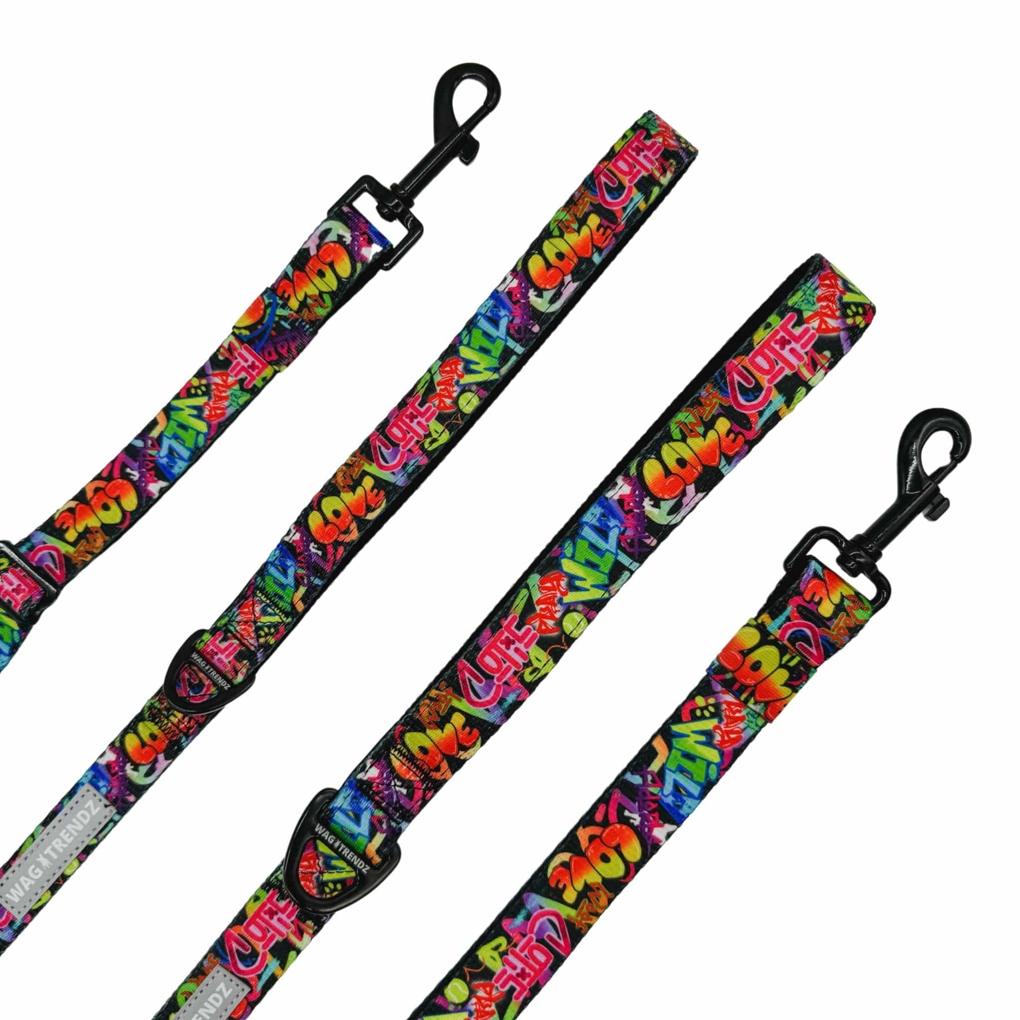Adjustable Dog Leash - Multicolored Street Graffiti - two leashes against solid white background - Wag Trendz