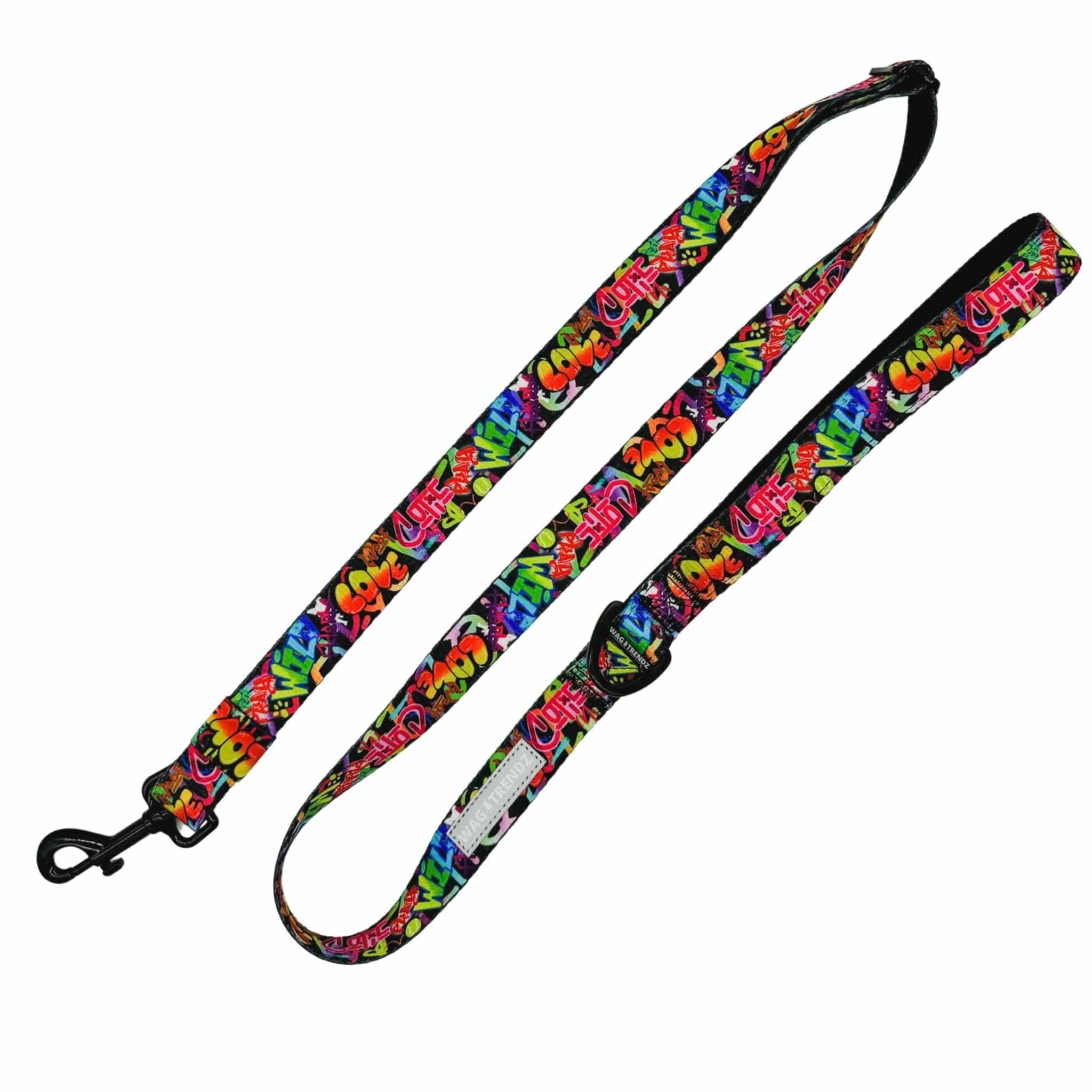 Adjustable Dog Leash - Multicolored Street Graffiti adjustable dog leash large - against solid white background - Wag Trendz