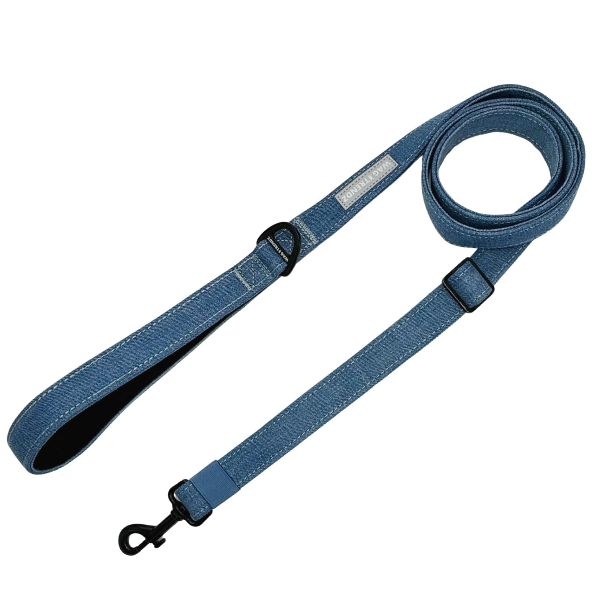 Denim Dog Leash - Adjustable Downtown Denim Dog Leash - against solid white background - Wag Trendz