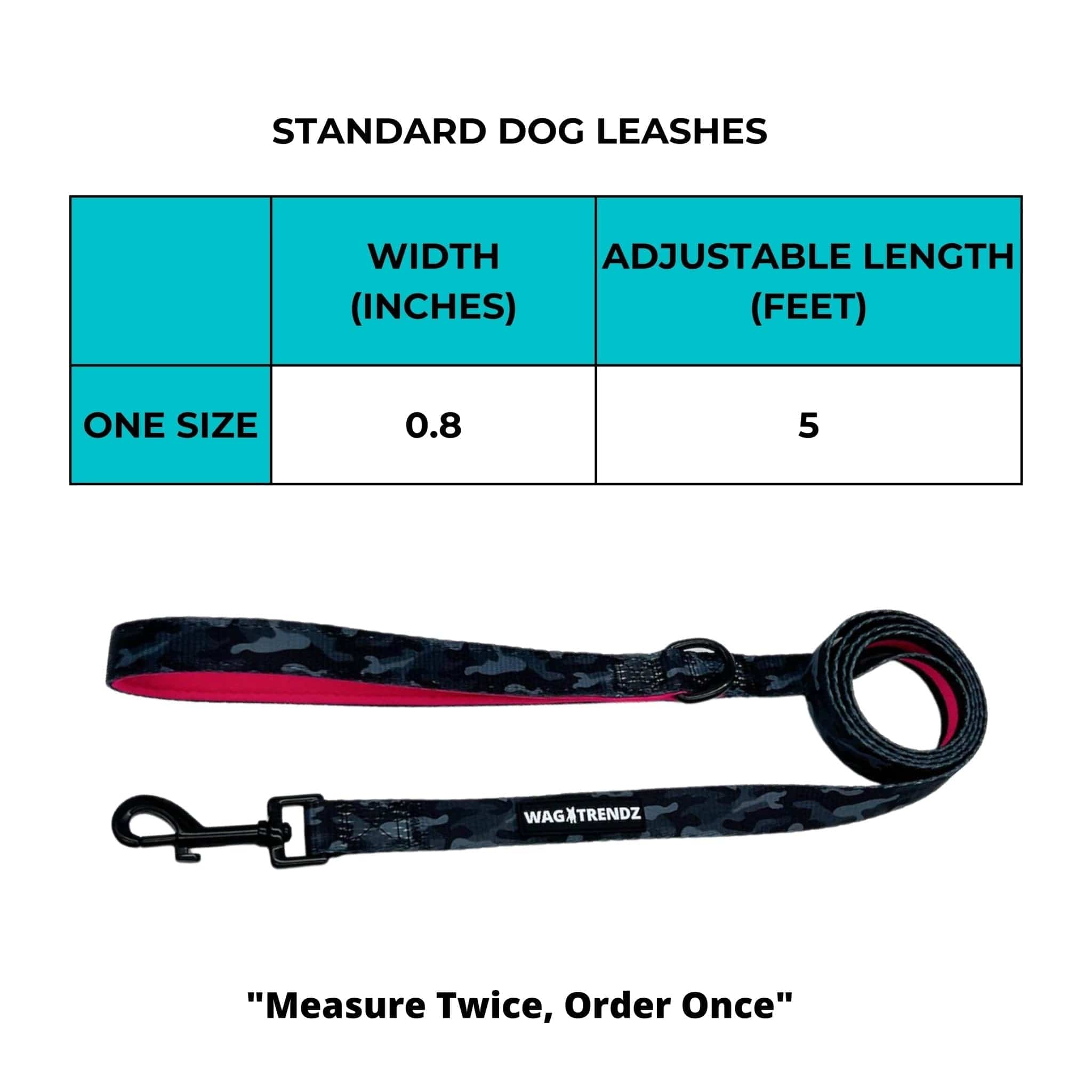 Nylon Dog Leash - Size Chart - Wag Trendz