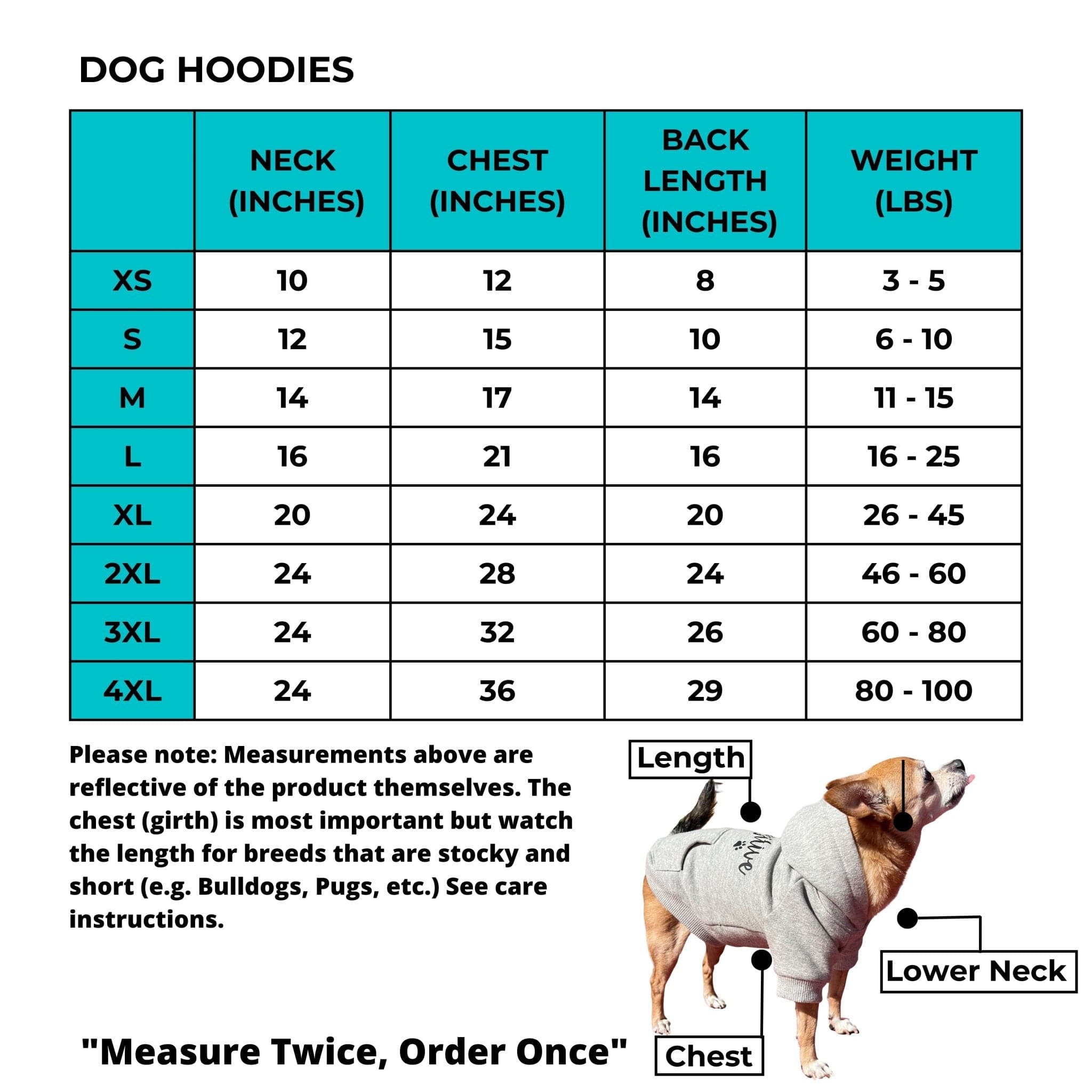 French Bulldog Hoodie - Size Chart - Wag Trendz