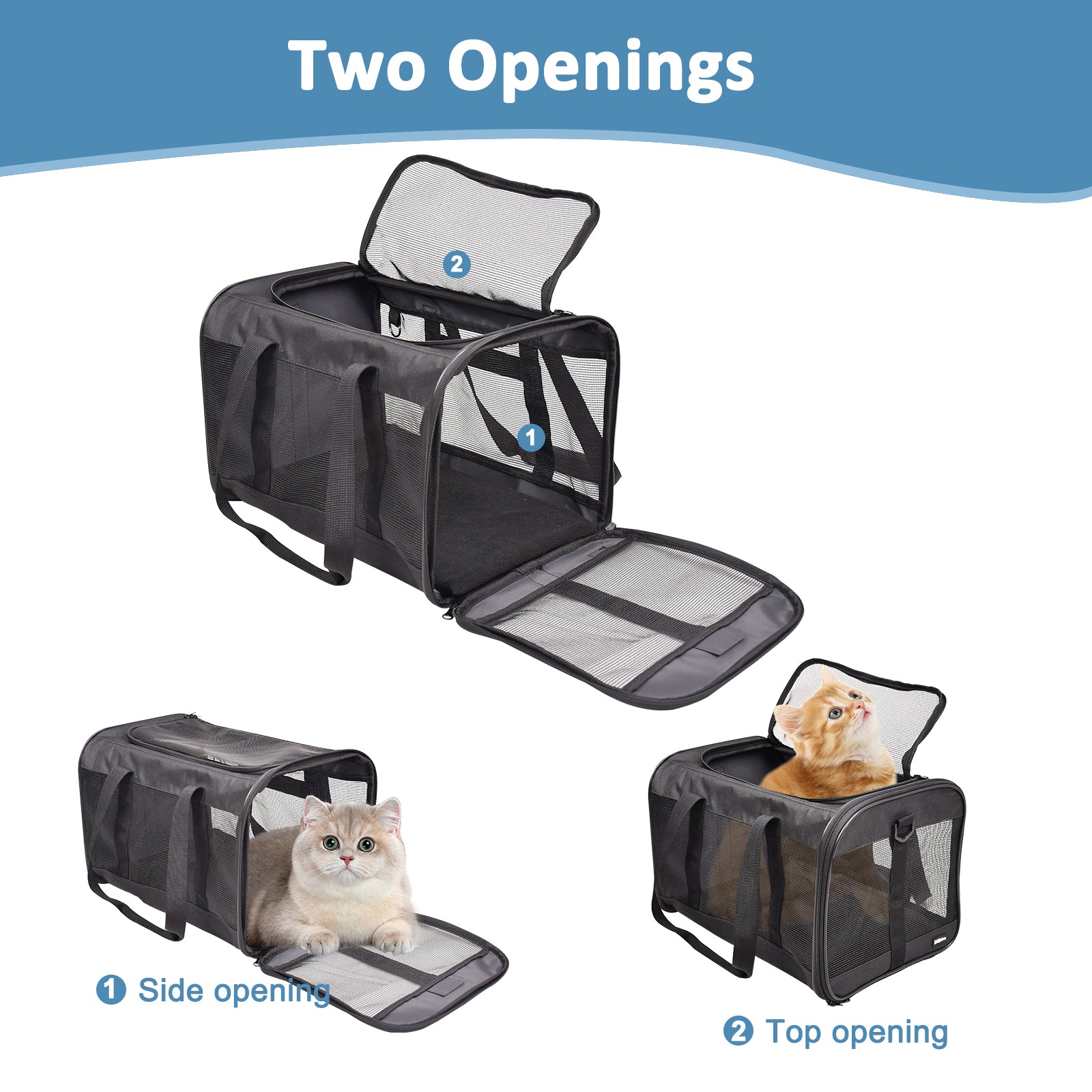 ZAKAPAWS Soft-Sided Travel Small Dog & Cat Carrier Bag, Black, 17'' - Image 2