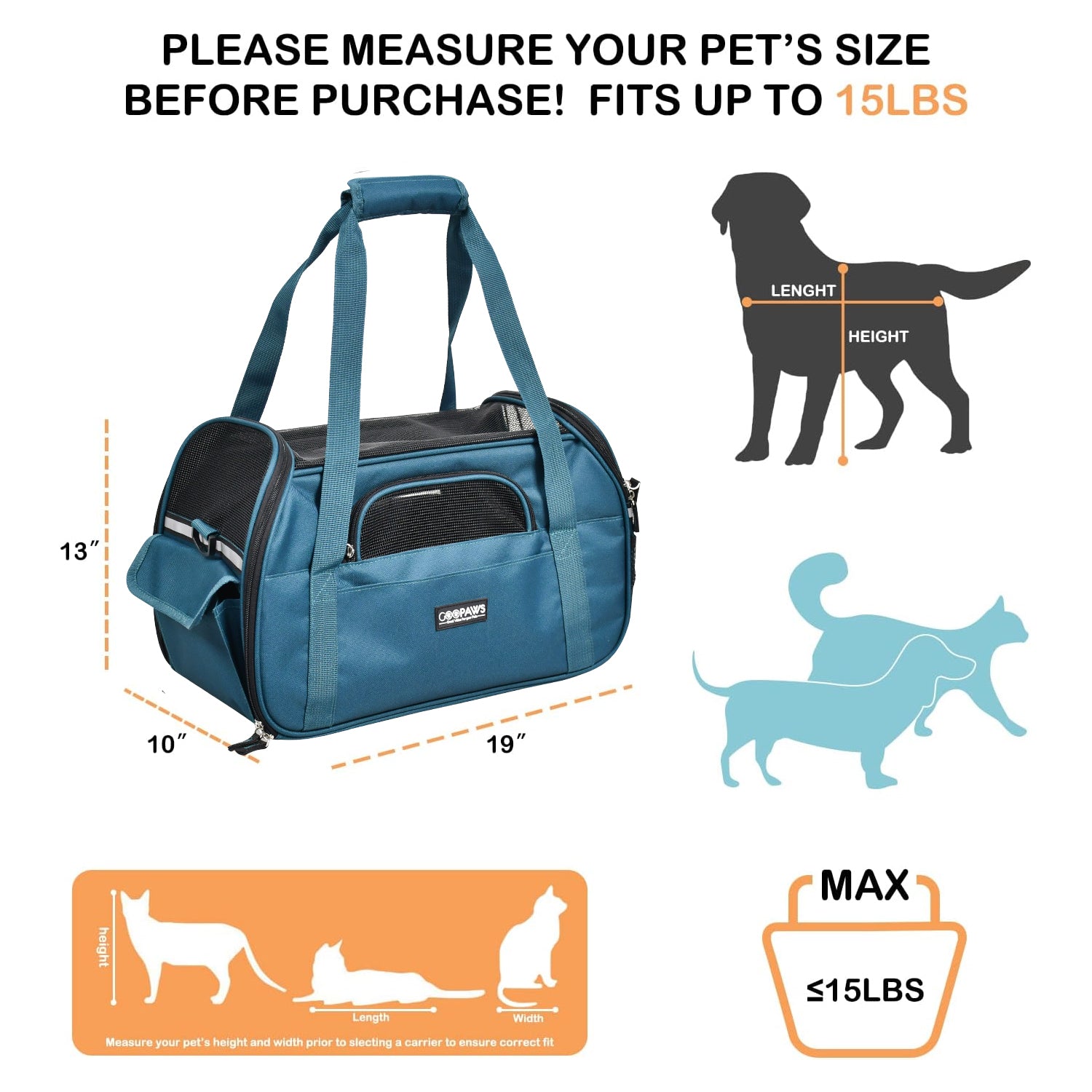 GOOPAWS Soft Sided Pet Cat Carrier Perfect for Travel, Teal Blue, 19" - Image 2
