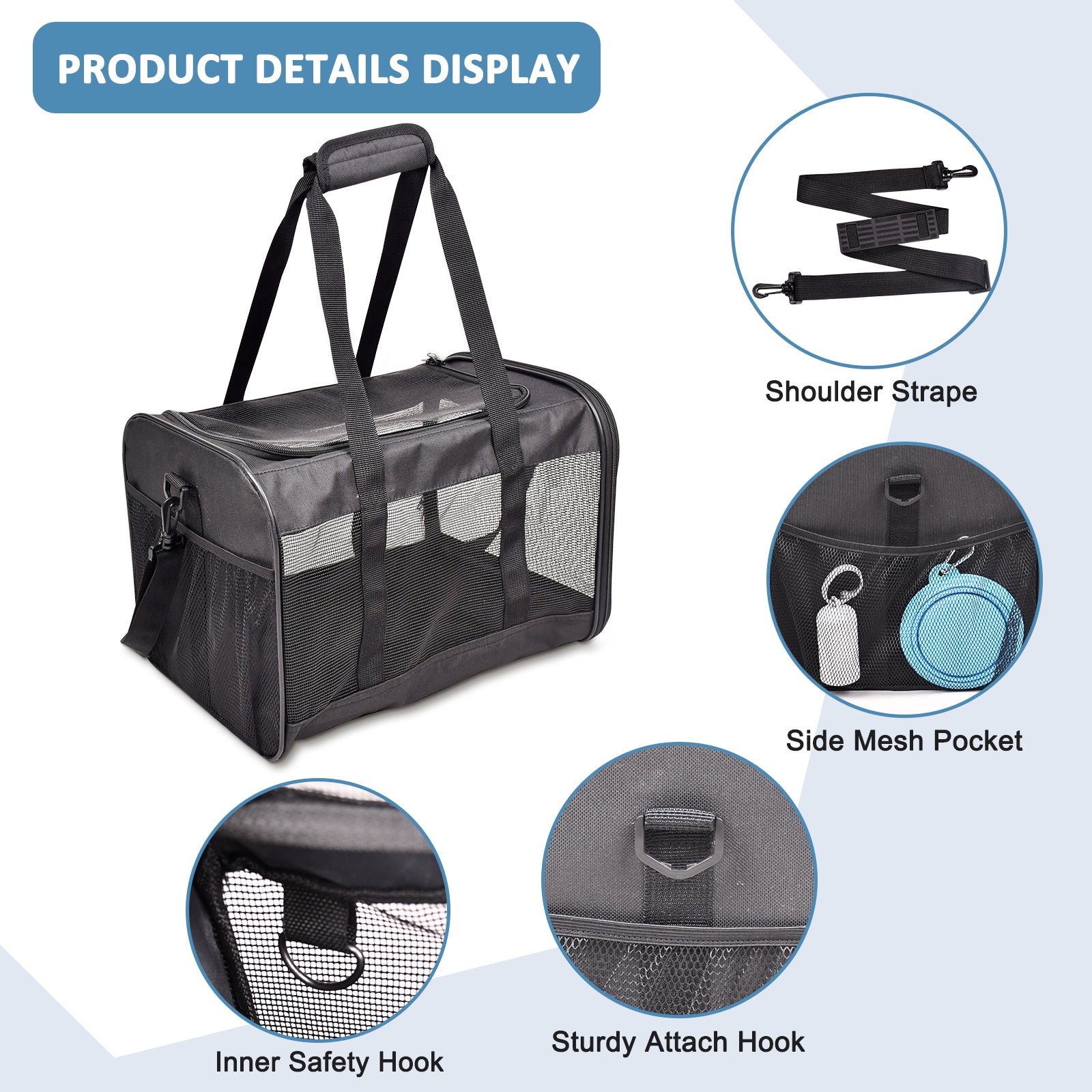 ZAKAPAWS Soft-Sided Travel Small Dog & Cat Carrier Bag, Black, 17'' - Image 3