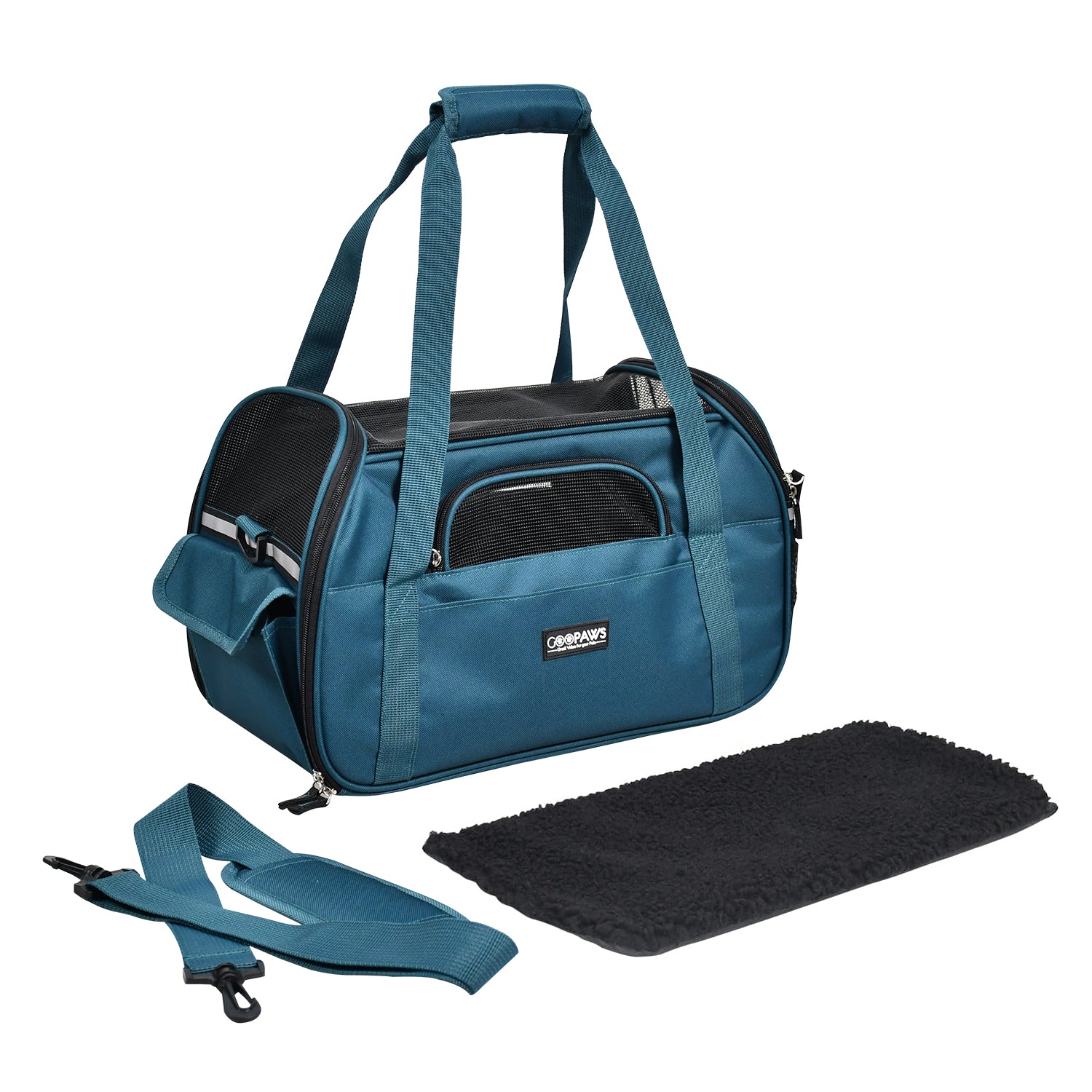 GOOPAWS Soft Sided Pet Cat Carrier Perfect for Travel, Teal Blue, 19" - Image 4