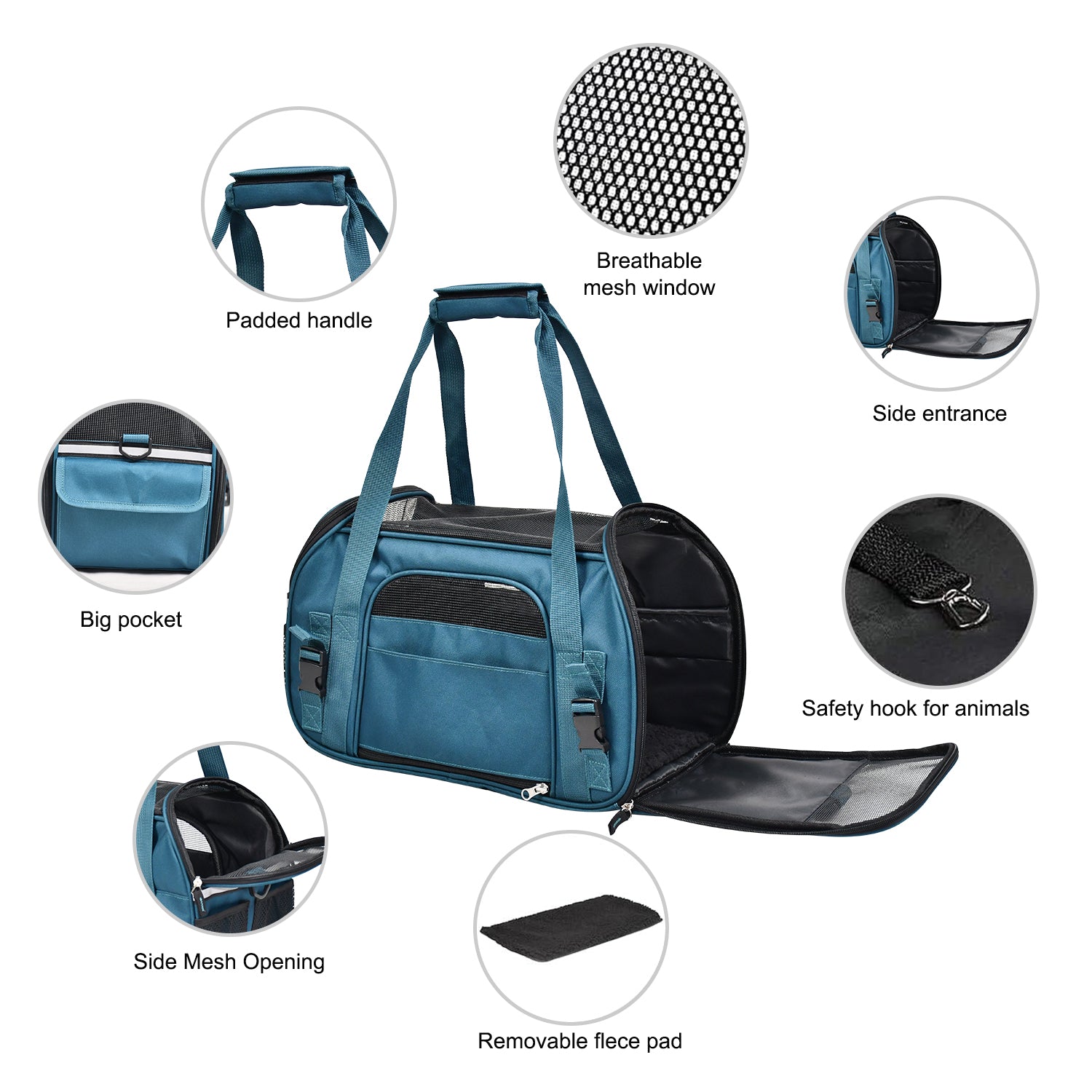 GOOPAWS Soft Sided Pet Cat Carrier Perfect for Travel, Teal Blue, 19" - Image 5