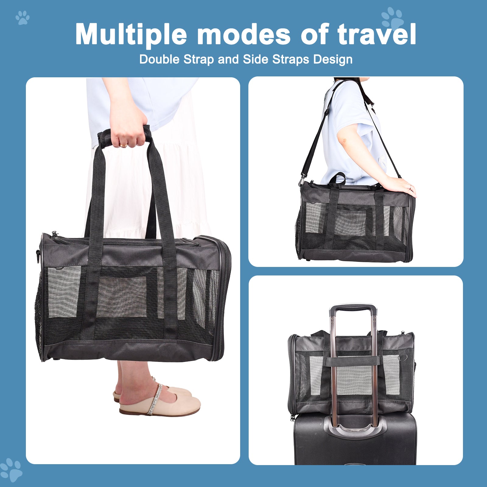 ZAKAPAWS Soft-Sided Travel Small Dog & Cat Carrier Bag, Black, 17'' - Image 5