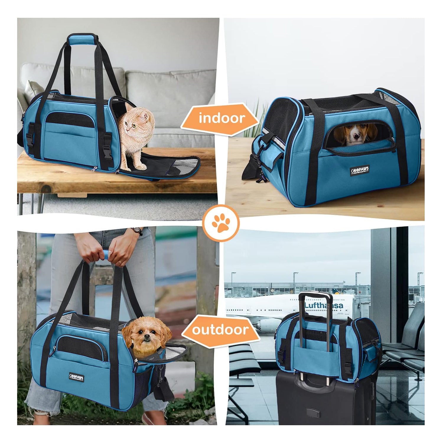 GOOPAWS Soft Sided Pet Cat Carrier Perfect for Travel, Teal Blue, 19" - Image 7