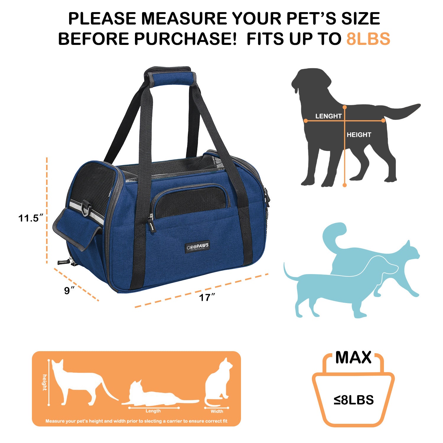 GOOPAWS Soft Sided Pet Cat Carrier Perfect for Travel, Navy Blue, 19'' - Image 2