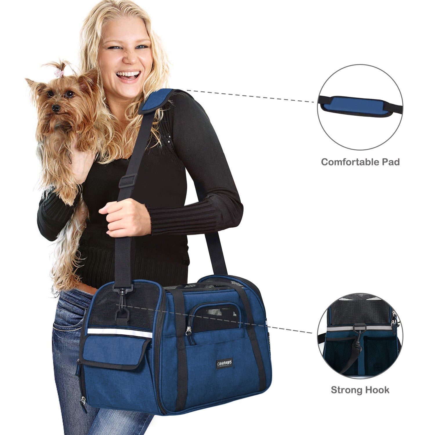 GOOPAWS Soft Sided Pet Cat Carrier Perfect for Travel, Navy Blue, 19'' - Image 3