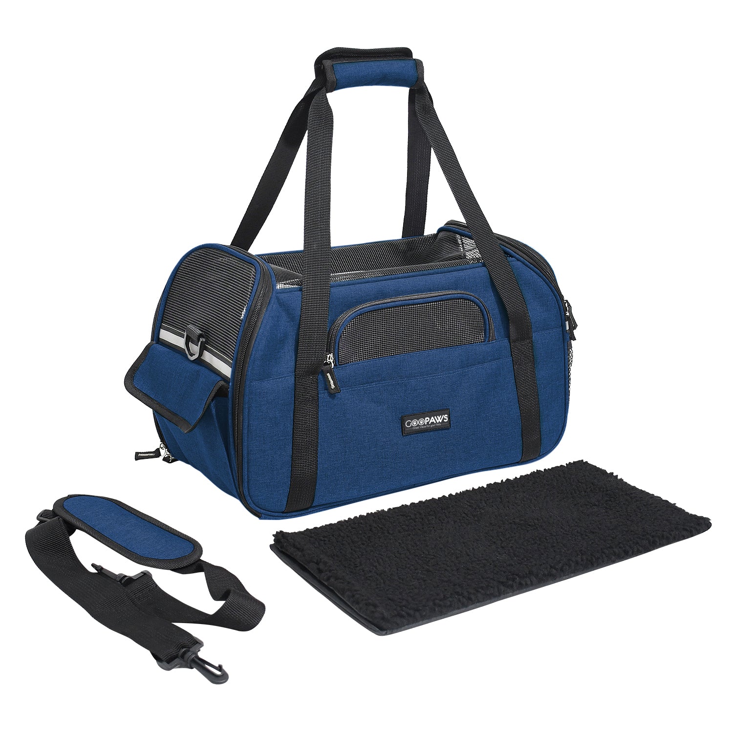 GOOPAWS Soft Sided Pet Cat Carrier Perfect for Travel, Navy Blue, 19'' - Image 4