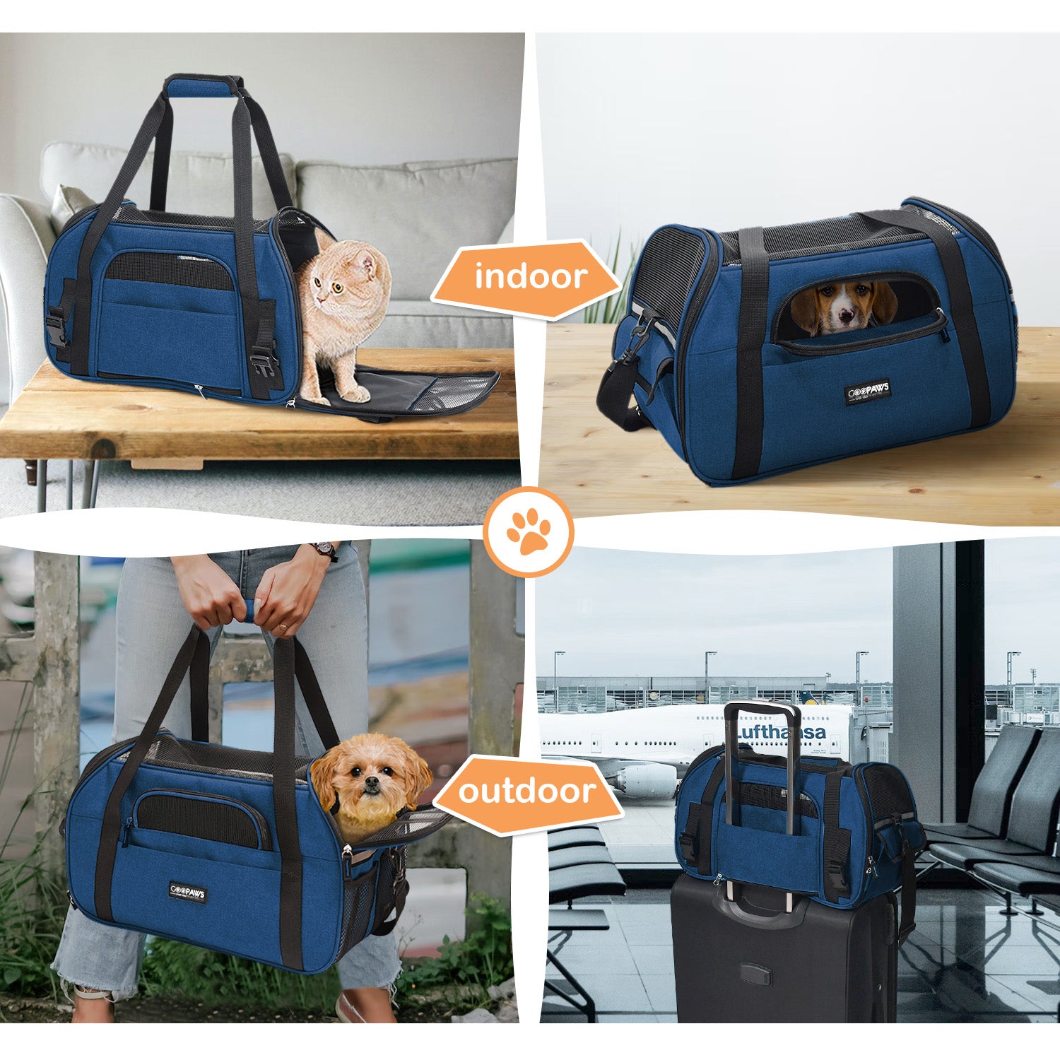 GOOPAWS Soft Sided Pet Cat Carrier Perfect for Travel, Navy Blue, 19'' - Image 7