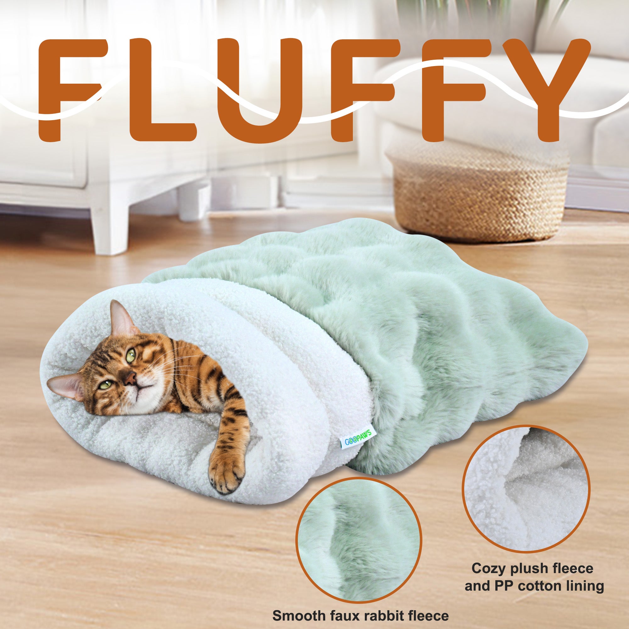 GOOPAWS 4-in-1 Cat Sack Bed Cave - Self Warming Pet Sleeping Bag for Cats & Small Dogs,, Sage Green - Image 2