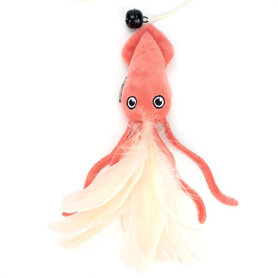 Plush squid interactive cat toys that is pink on a white background