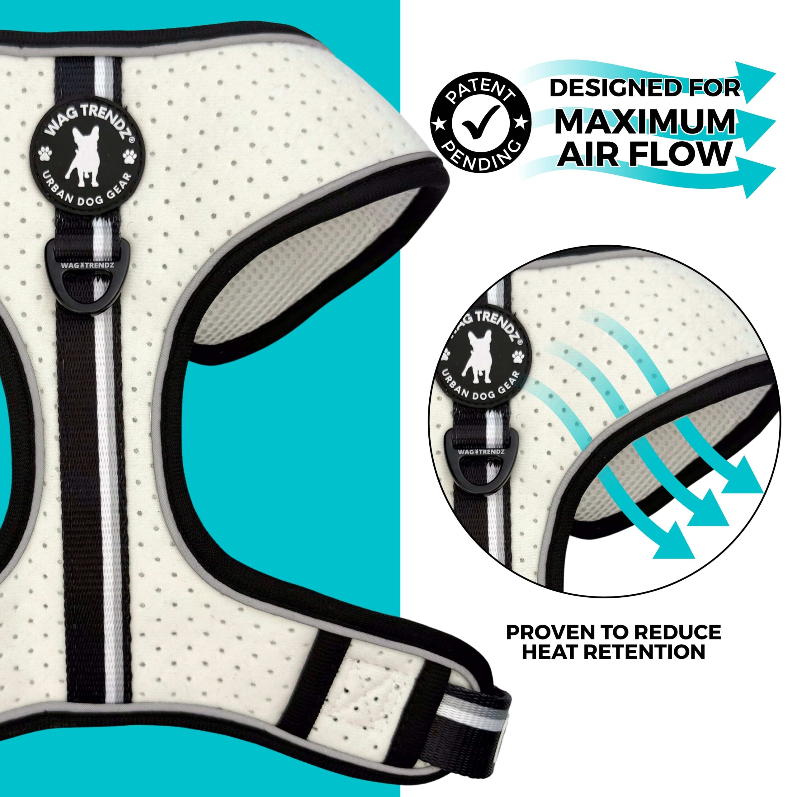 NeoCool Sport Dog harness with text 'Designed for maximum air flow' and 'Proven to reduce heat retention'