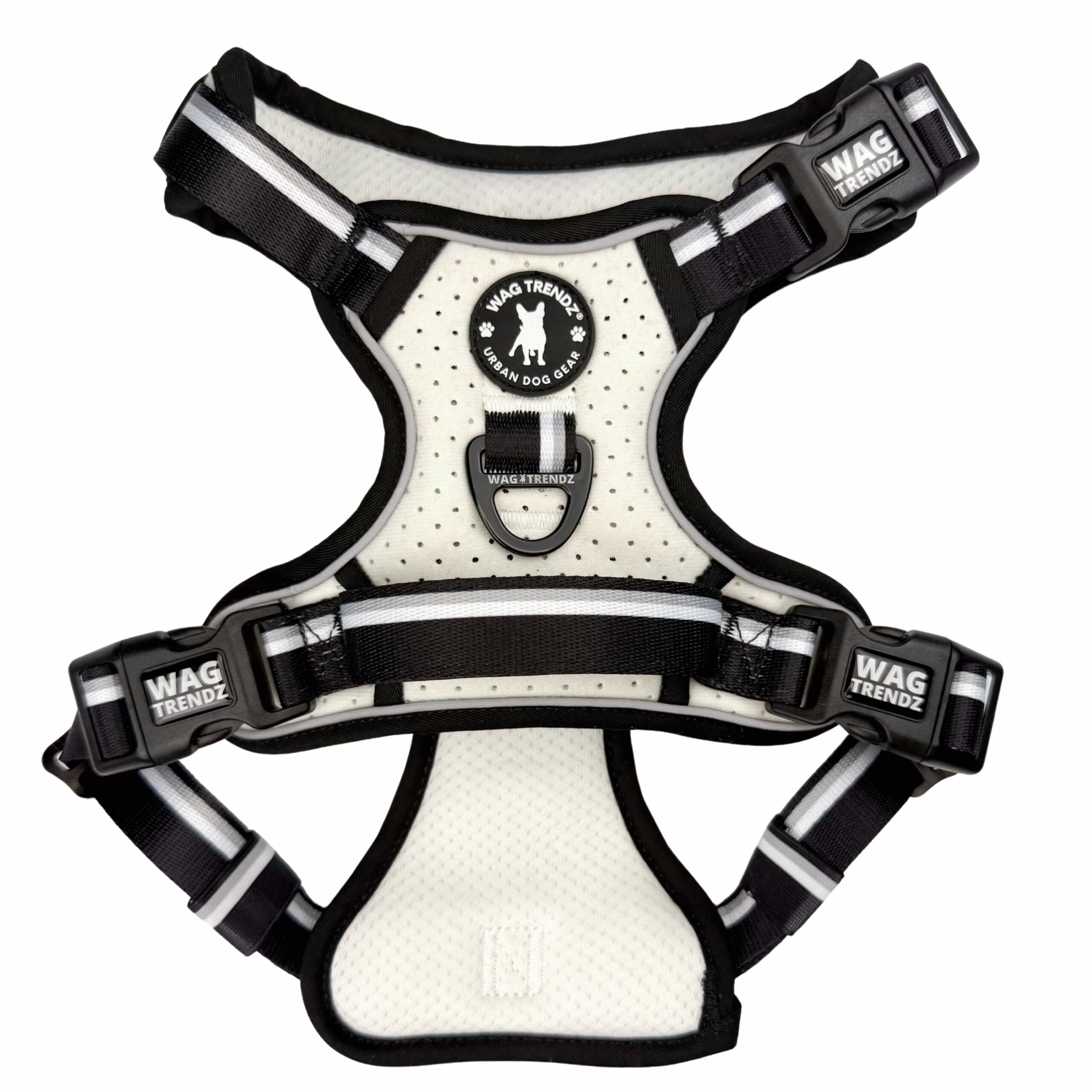 NeoCool™ Sport Dog Harness With Handle in white with black and gray accents with 'Wag Trendz' branding on a white background