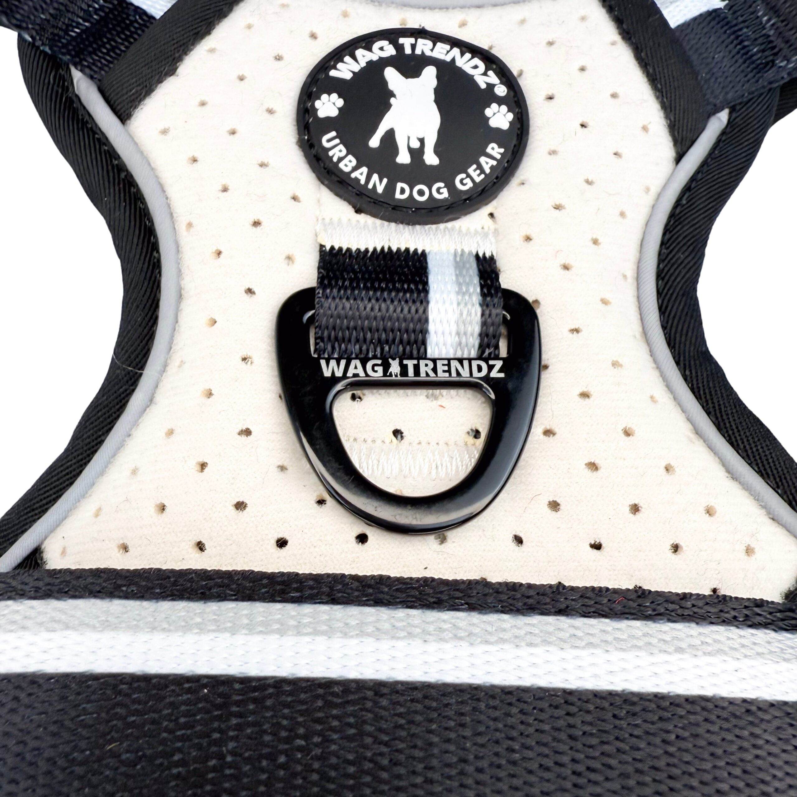 NeoCool™ Sport Dog Harness With Handle in white with black and gray accents with 'Wag Trendz' branding on a white background