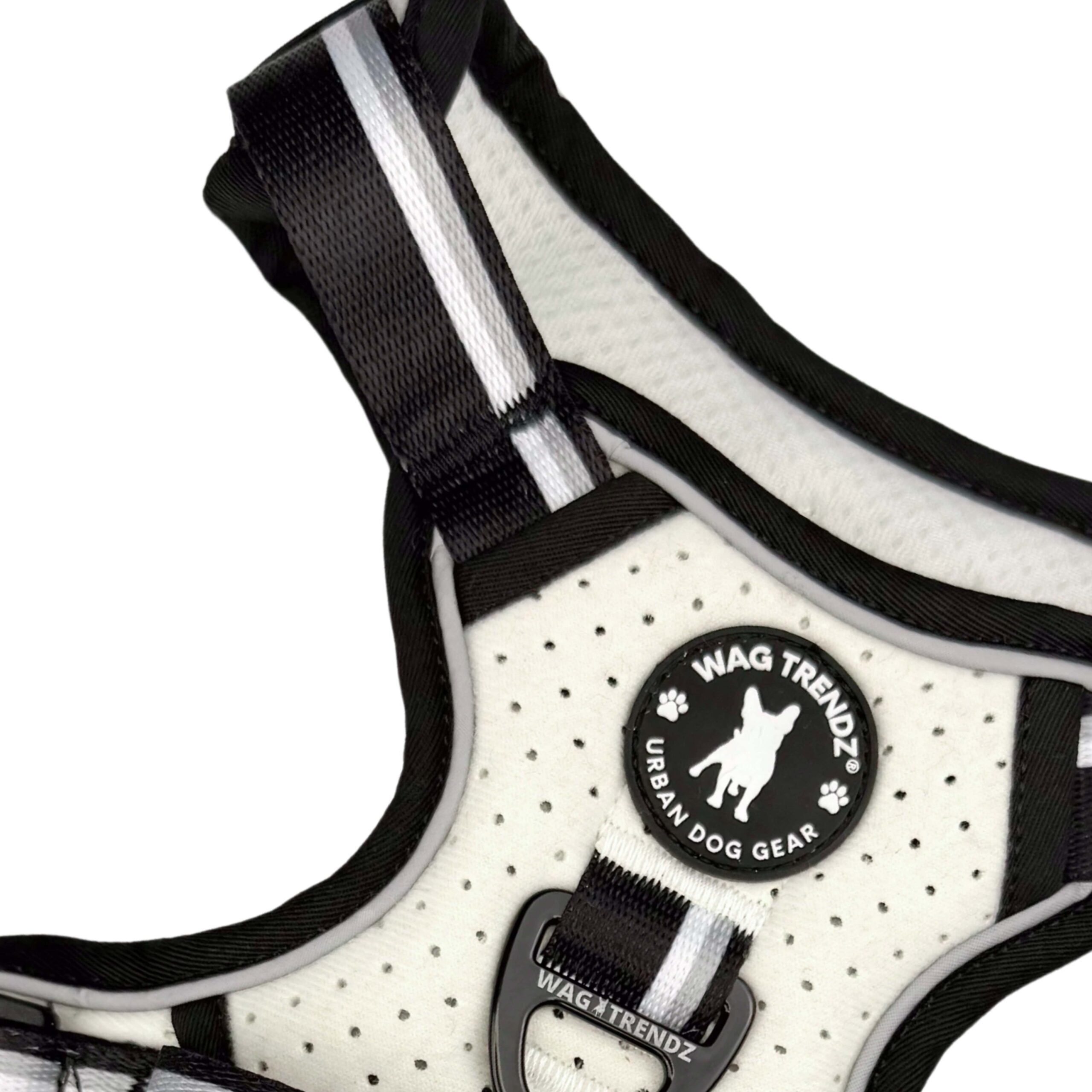 NeoCool™ Sport Dog Harness With Handle in white with black and gray accents with 'Wag Trendz' branding on a white background