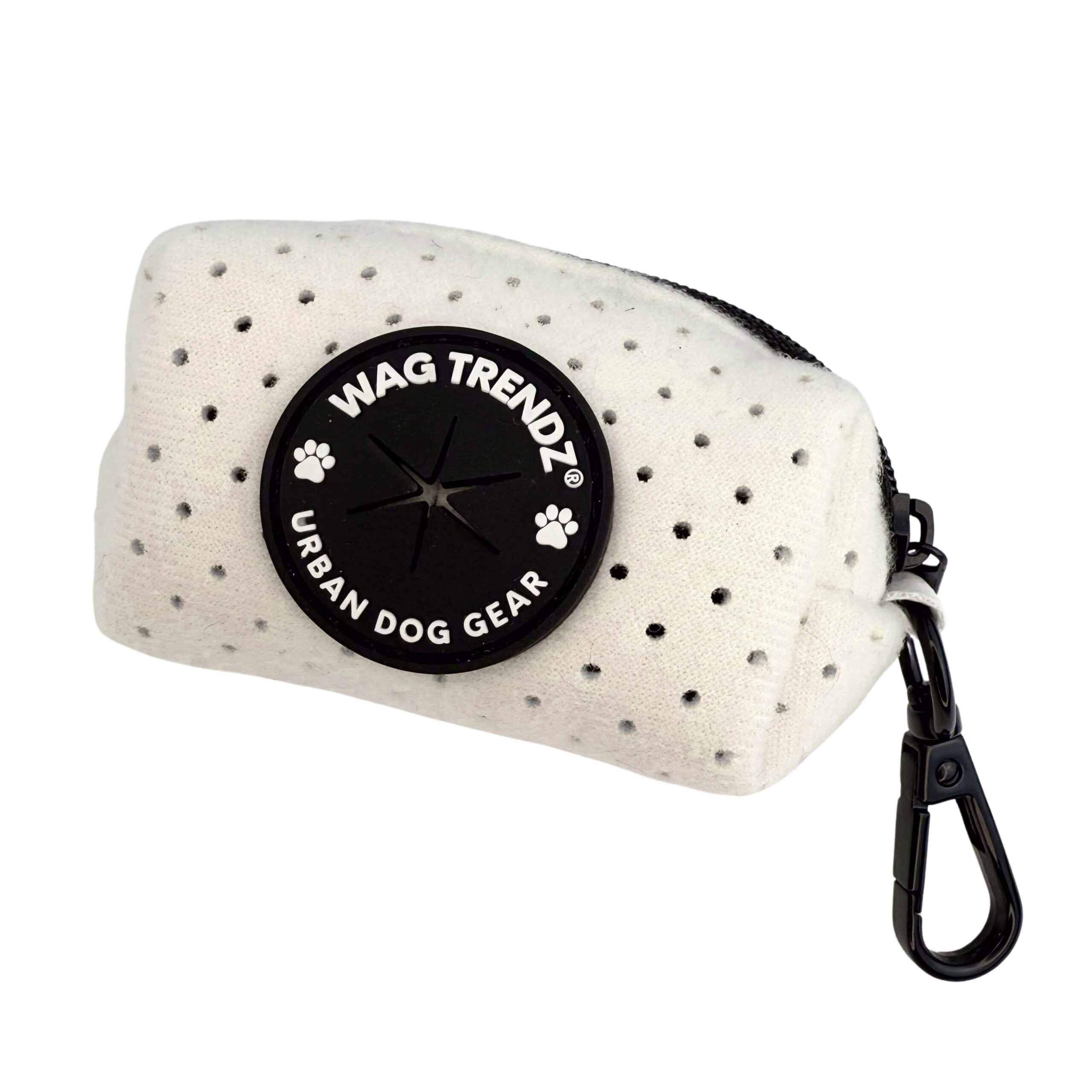 NeoCool™ Sport Poop Bag Holder in White with black 'Wag Trendz' logo dispenser on a white background