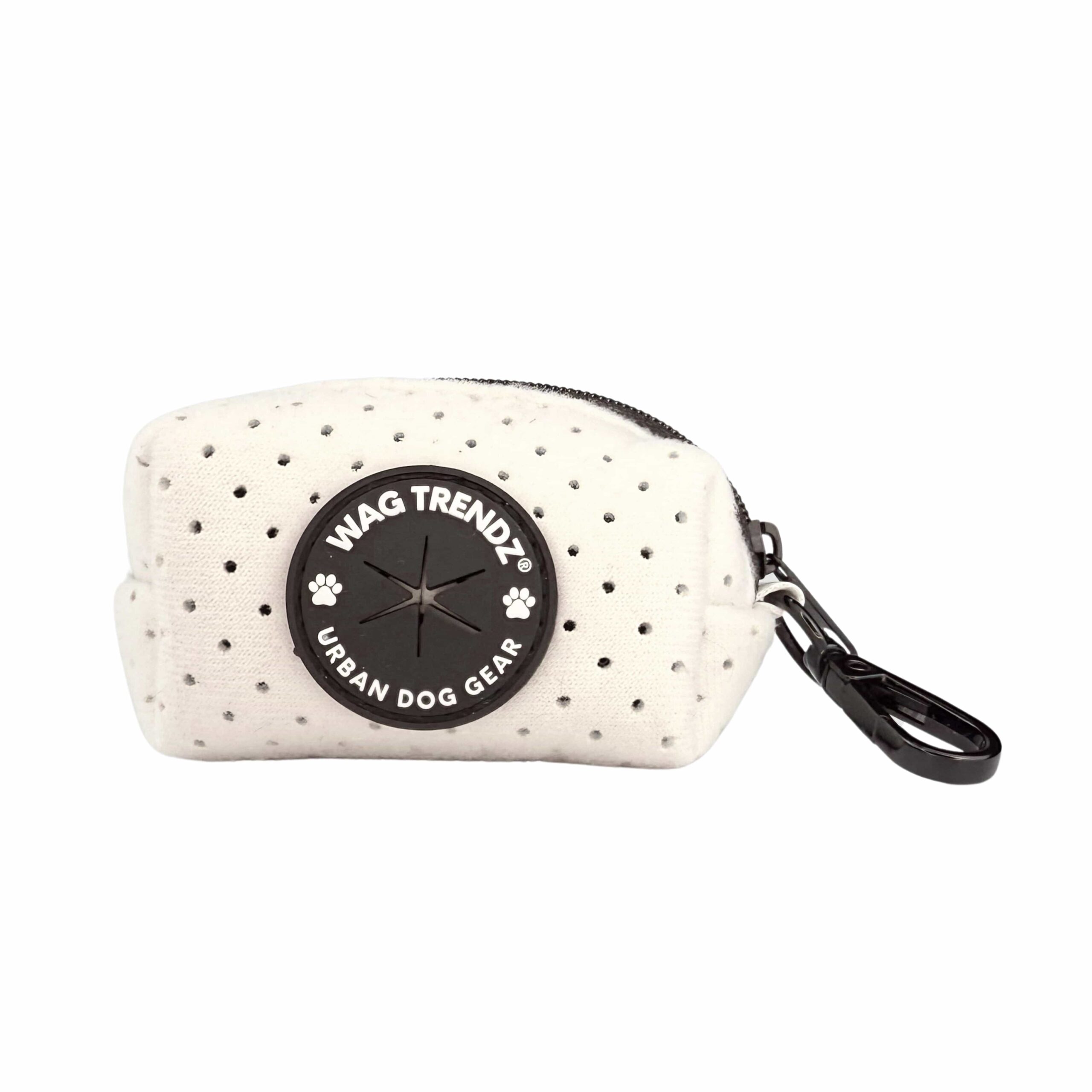 NeoCool™ Sport Poop Bag Holder in White with 'Wag Trendz' Black logo dispenser on a white background