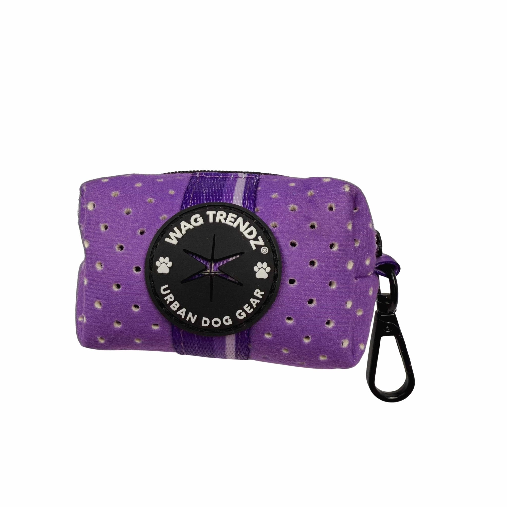 NeoCool™ Sport Poop Bag Holder in Purple with 'Wag Trendz' Black logo dispenser on a white background