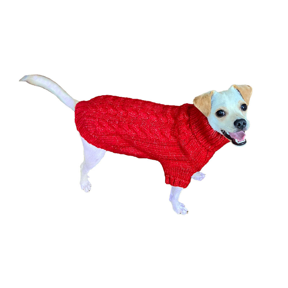 Red Angora Cable Knit Sweater - Image 3