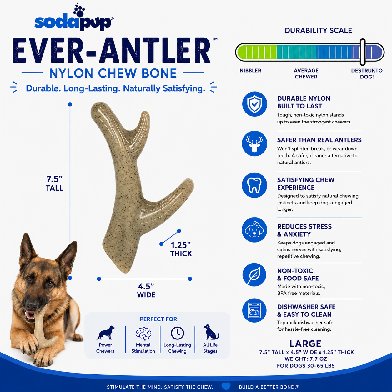 SodaPup Ever Antler Nylon Chew Bone | Elk Shaped Dog Toy Aggressive Chewers