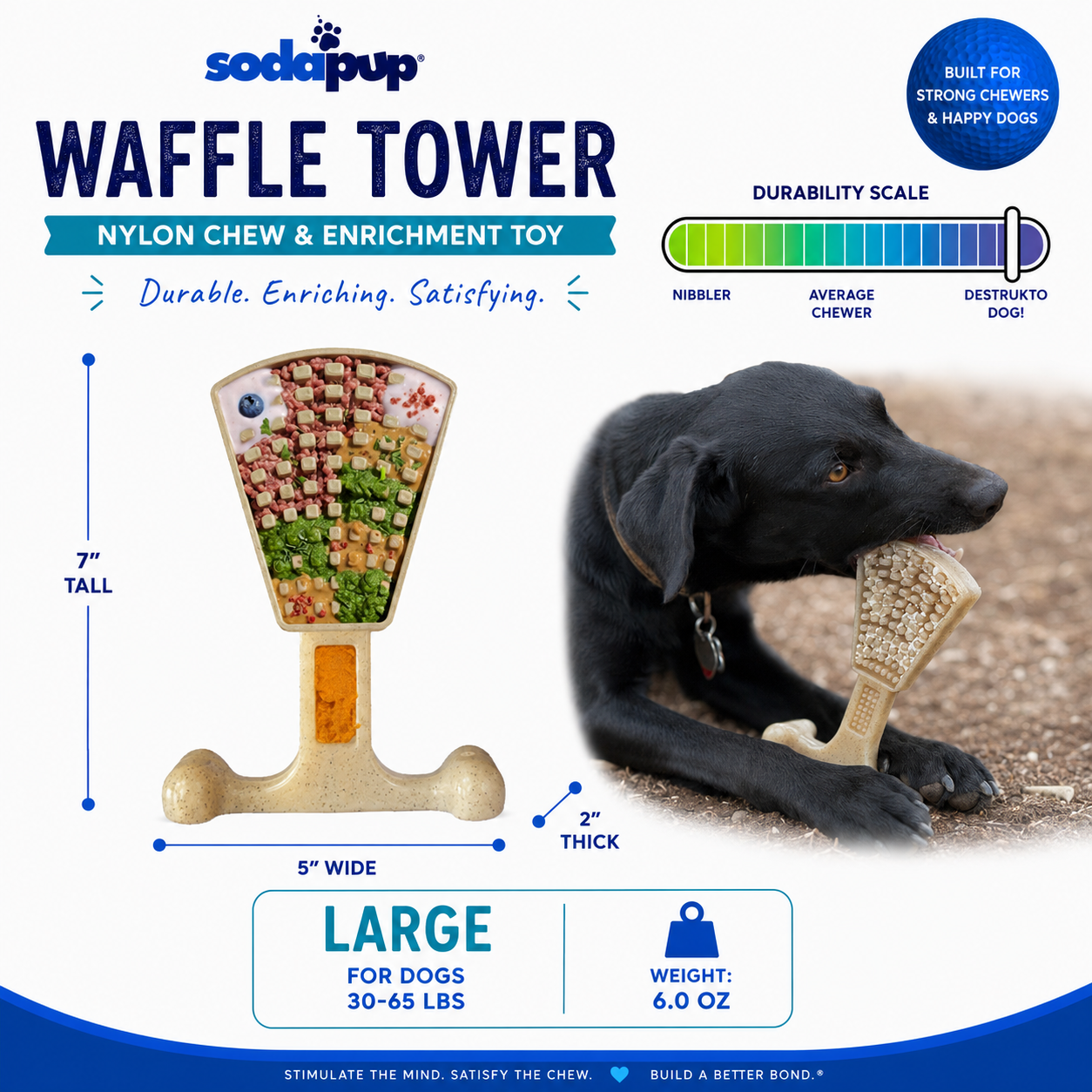 SodaPup Waffle Tower Nylon Chew & Enrichment Toy | 2-in-1 Aggressive Chewers