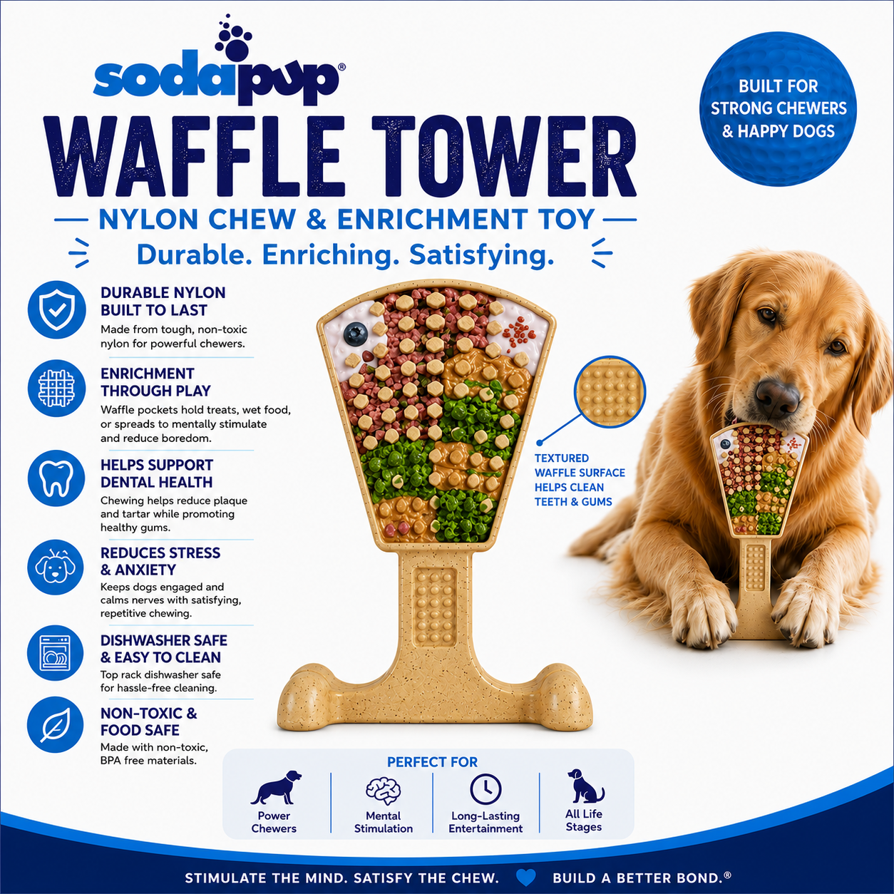 SodaPup Waffle Tower Nylon Chew & Enrichment Toy | 2-in-1 Aggressive Chewers