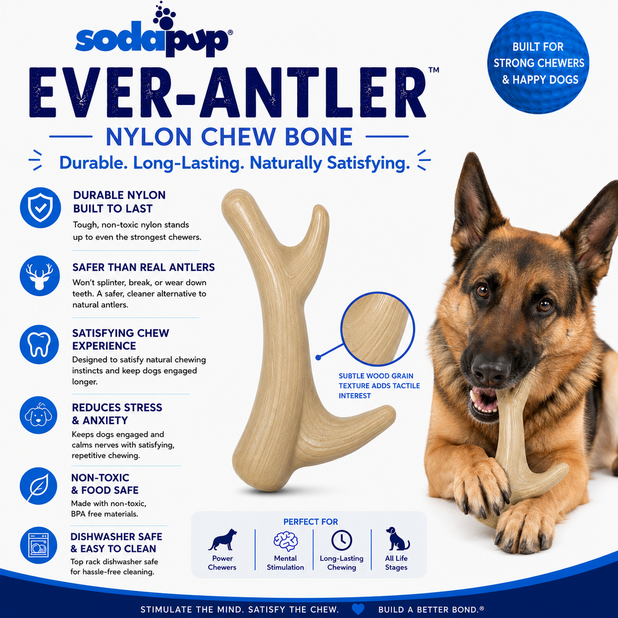 SodaPup Ever Antler Nylon Chew Bone | Elk Shaped Dog Toy Aggressive Chewers