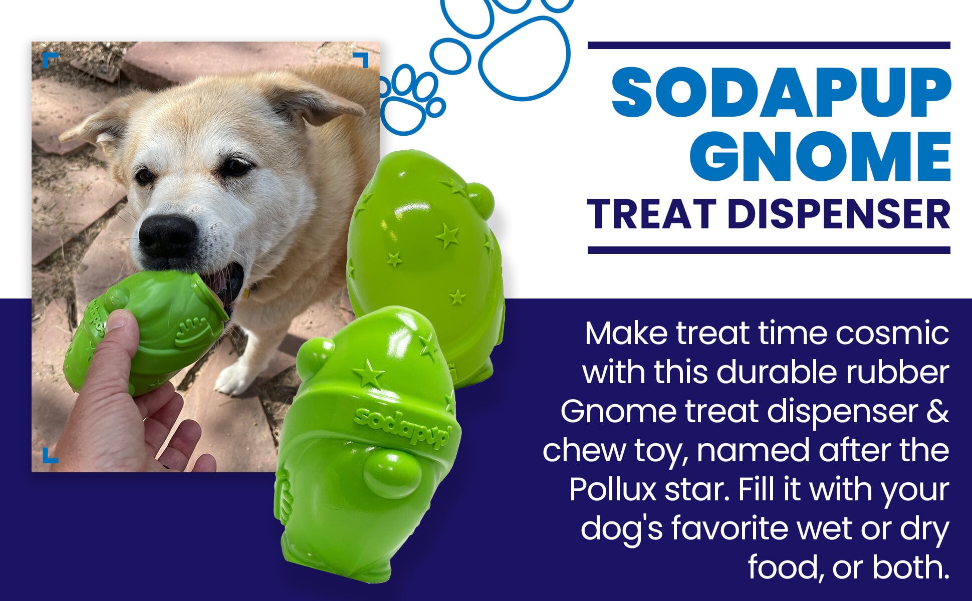 SodaPup Gnome Rubber Dog Chew Toy Heavy Chewers | Floating Treat Dispenser USA Made