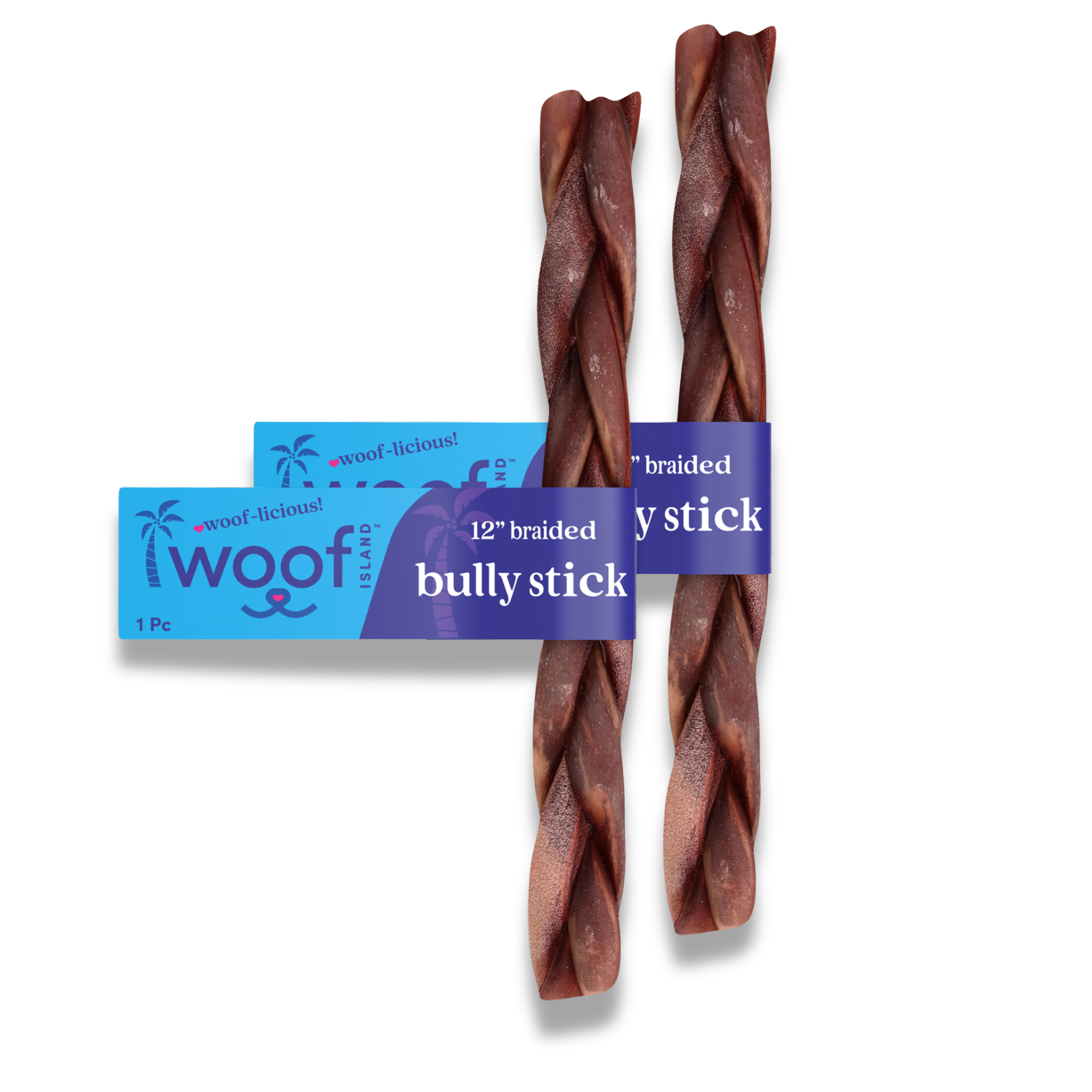Woof Island Braided Beef Bully Stick, Odor-Free All Natural Single Ingredient Rawhide-Free Dog Chew for Aggressive Chewers 12 Inch