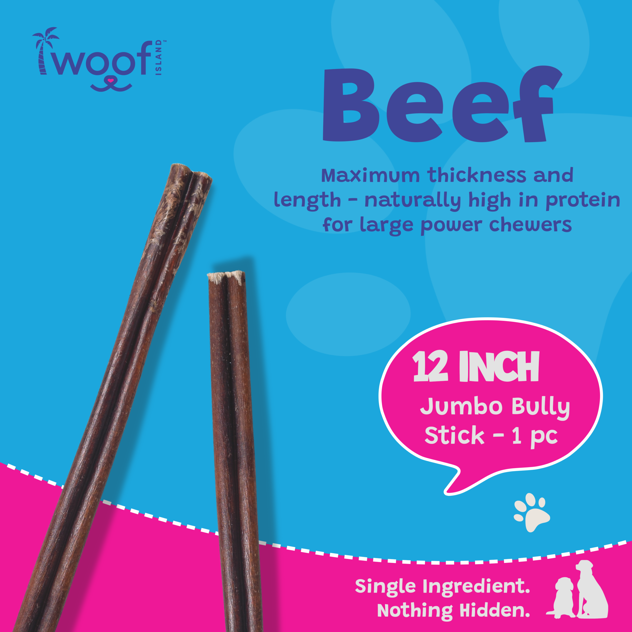 Woof Island Jumbo Beef Bully Stick, Thick Odor-Free All Natural Single Ingredient Dog Chew for Aggressive Chewers 12 Inch - Image 3