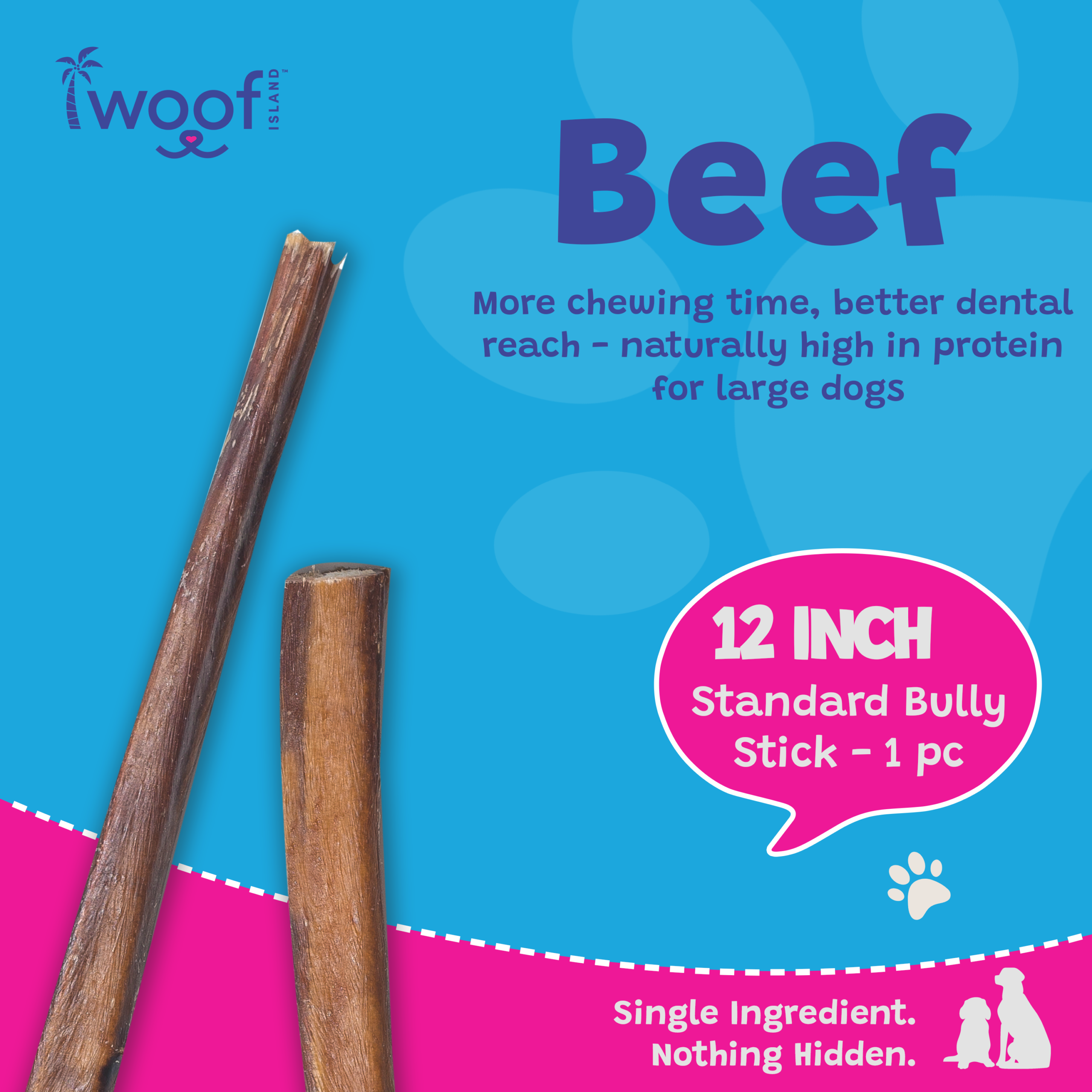 Woof Island Standard Beef Bully Stick, All Natural Single Ingredient Rawhide-Free Dog Chew for Aggressive Chewers 12 Inch - Image 3