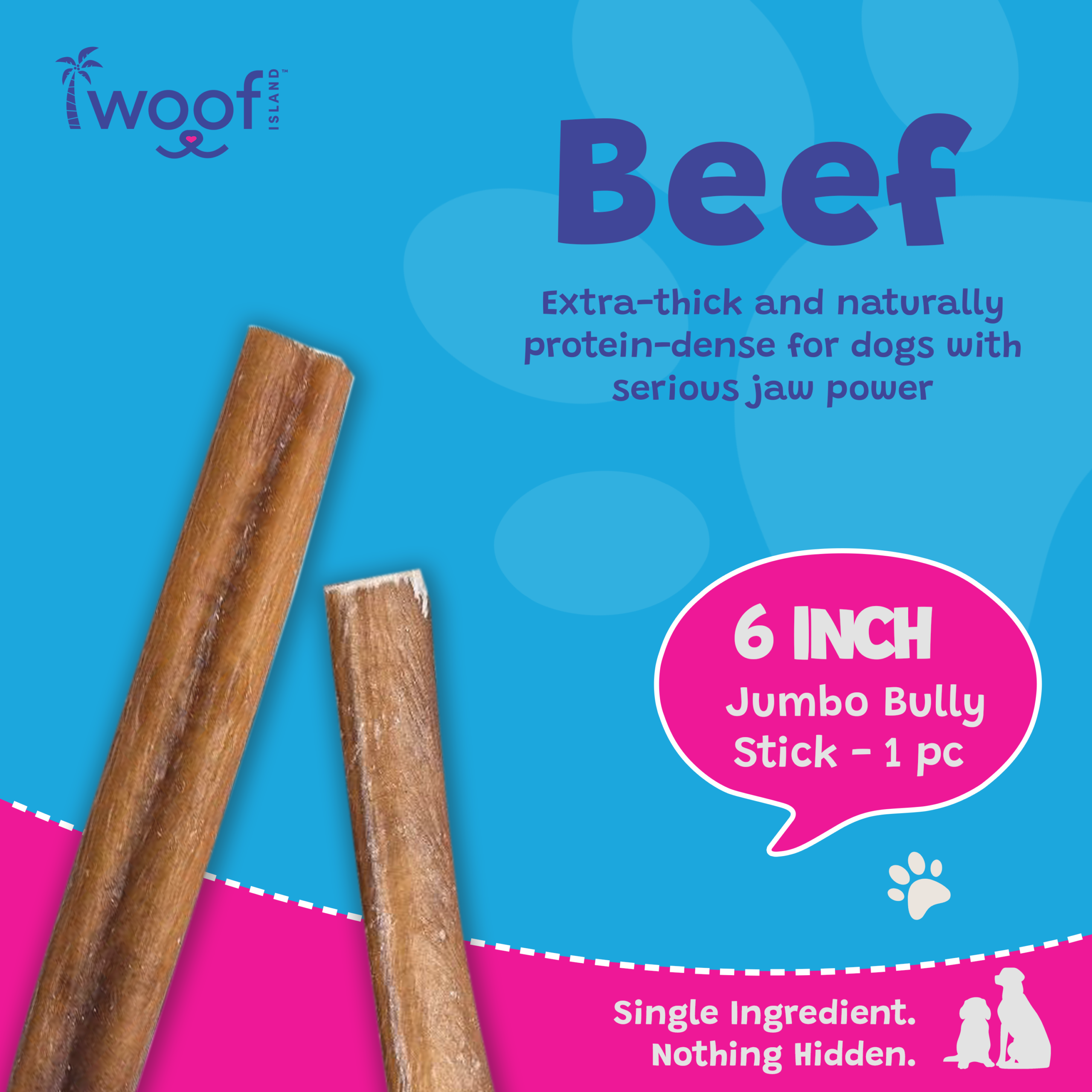 Woof Island Jumbo Beef Bully Stick, All Natural Single Ingredient Rawhide-Free Dog Chew for Aggressive Chewers 6 Inch - Image 3