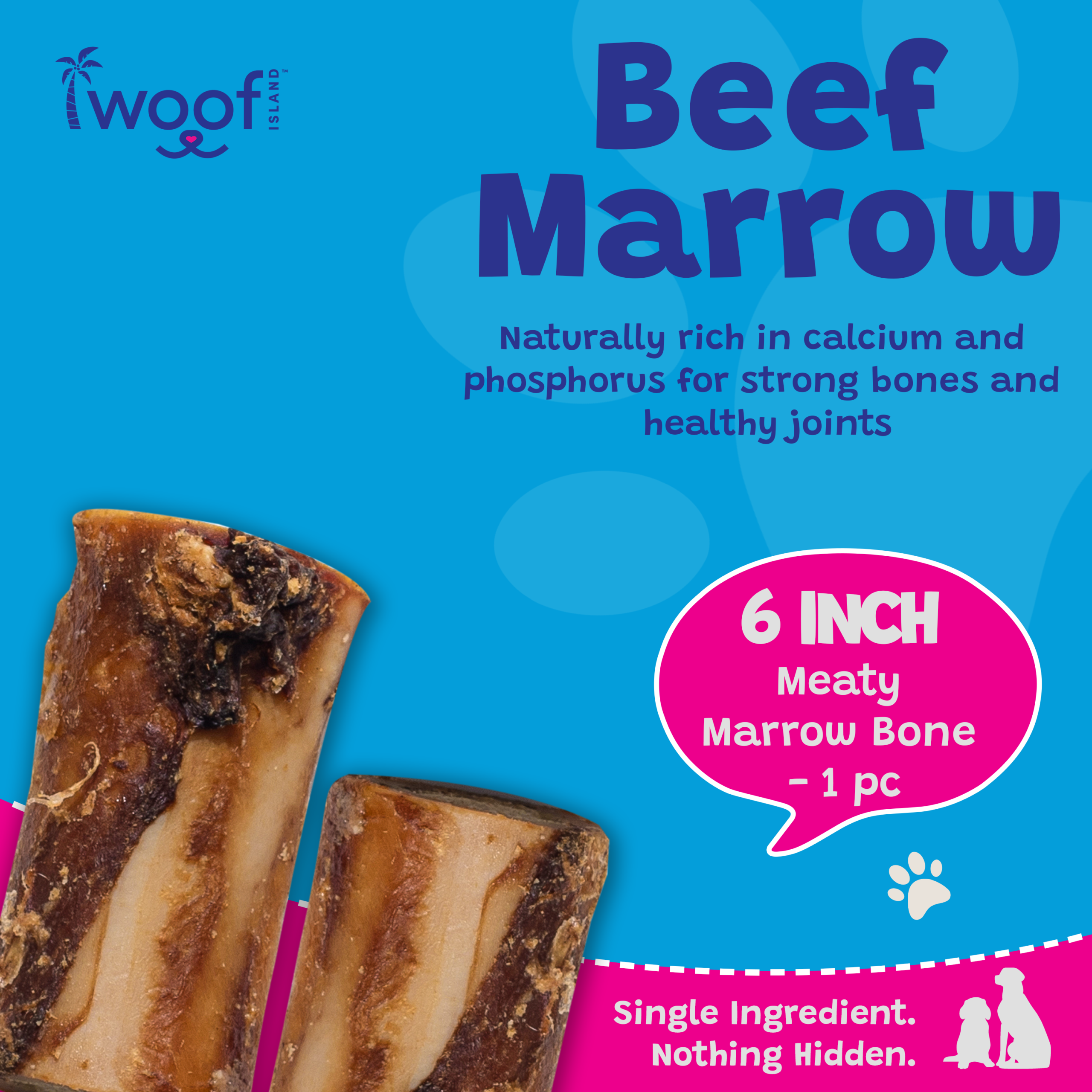 Woof Island Marrow Bone Dog Chew, Long-Lasting Natural Beef Bone for Aggressive Chewers 6 Inch - Image 4