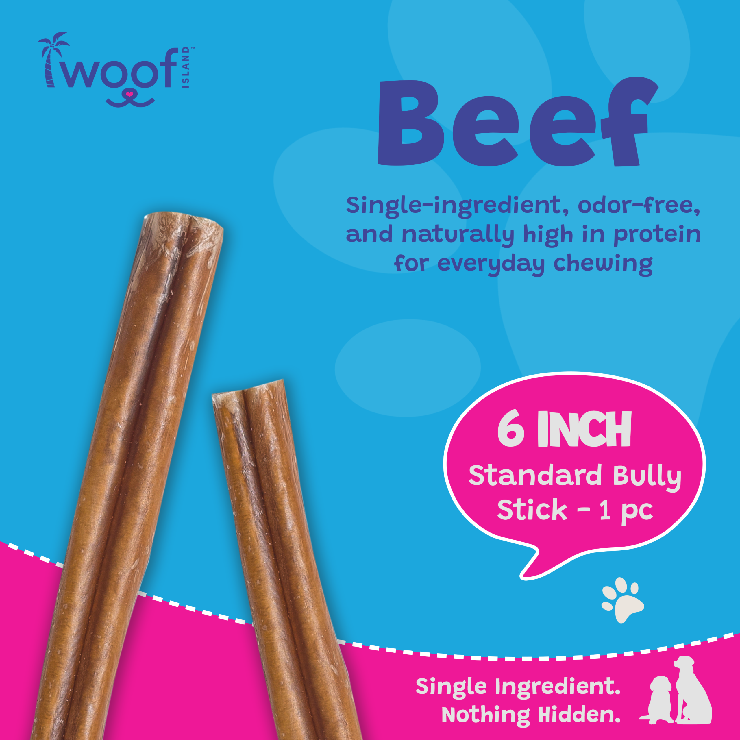 Woof Island Standard Beef Bully Stick, All Natural Single Ingredient Rawhide-Free Dog Chew for Aggressive Chewers 6 Inch - Image 3