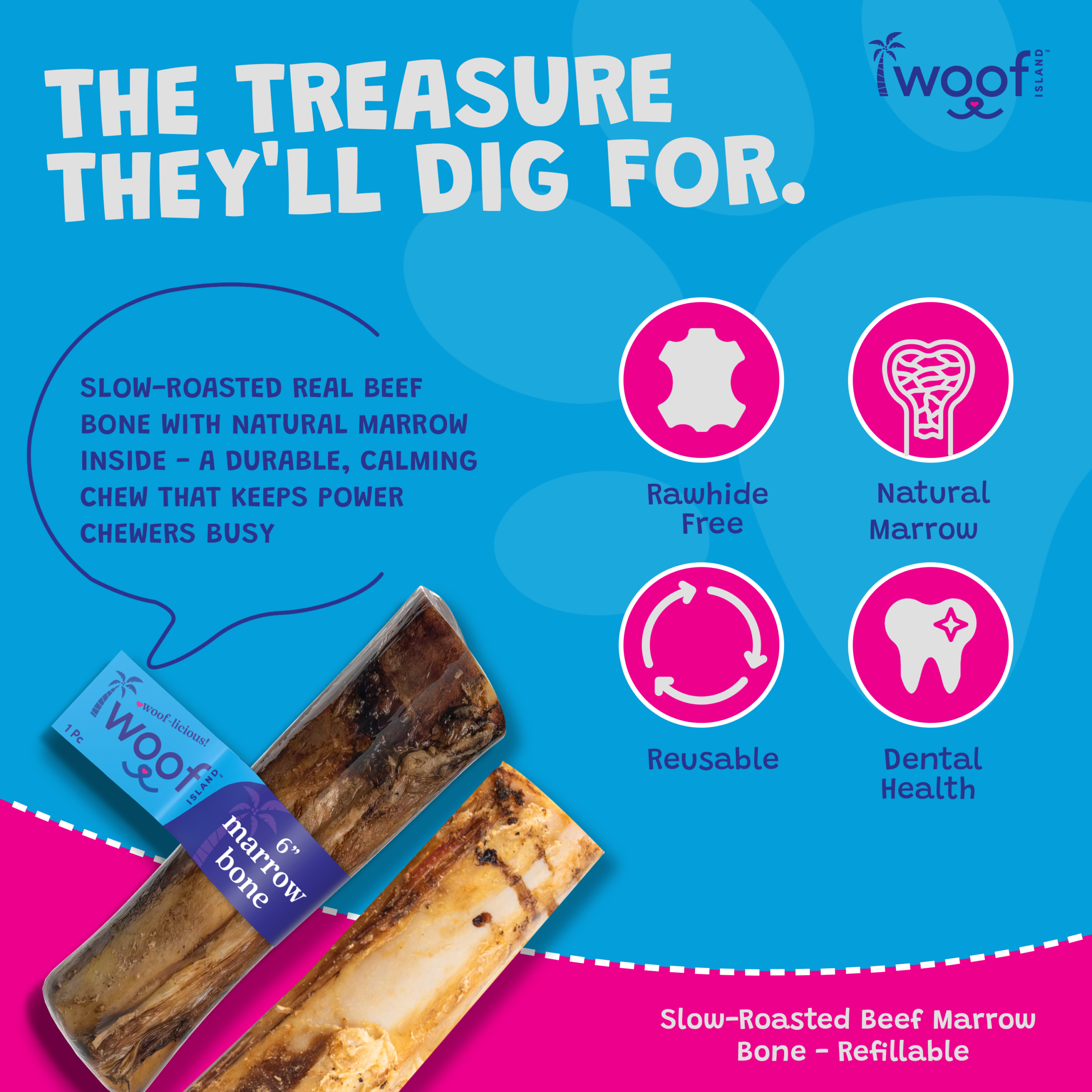 Woof Island Marrow Bone Dog Chew, Long-Lasting Natural Beef Bone for Aggressive Chewers 6 Inch - Image 5