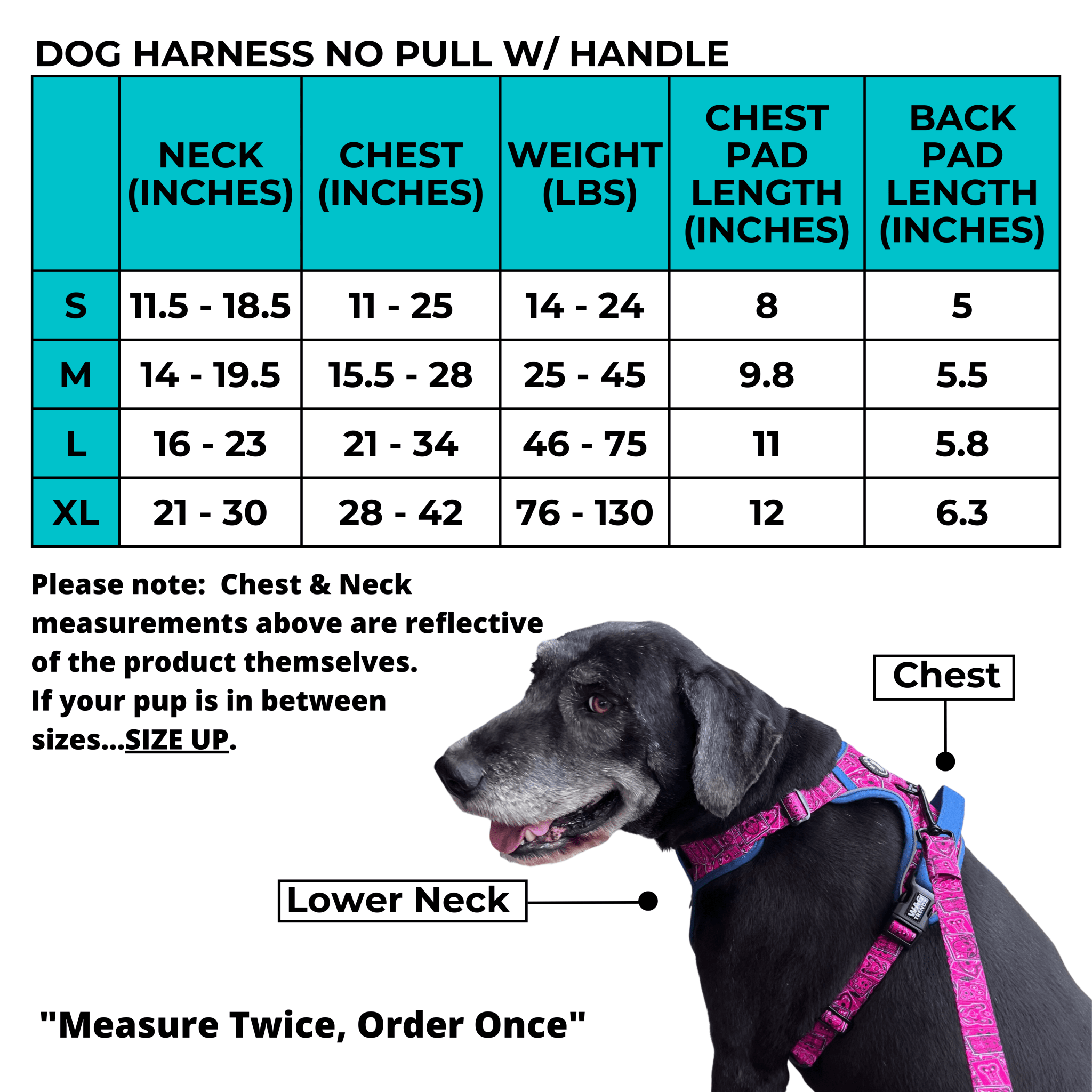No Pull Dog Harness With Handle - Size Chart - Wag Trendz