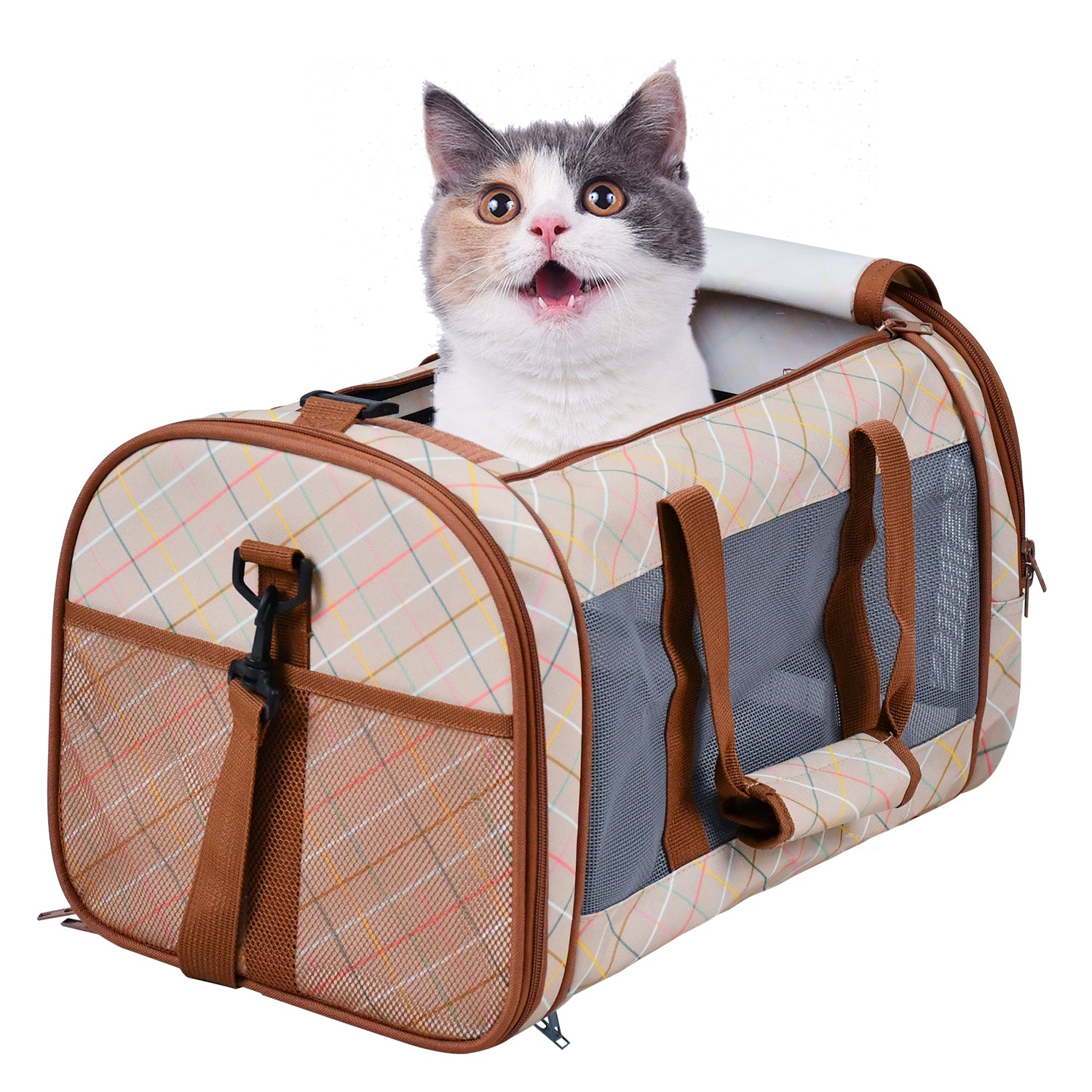 GOOPAWS Soft-Sided Travel Small Dog & Cat Carrier Bag, Orange Diamond Print