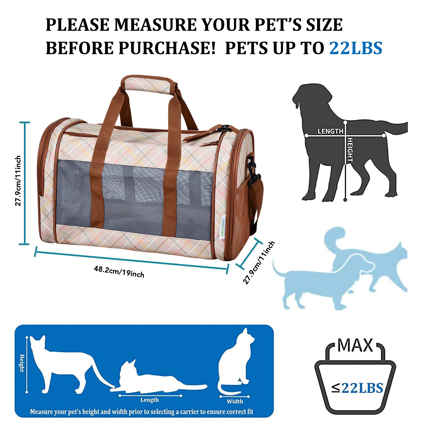 GOOPAWS Soft-Sided Travel Small Dog & Cat Carrier Bag, Orange Diamond Print - Image 3