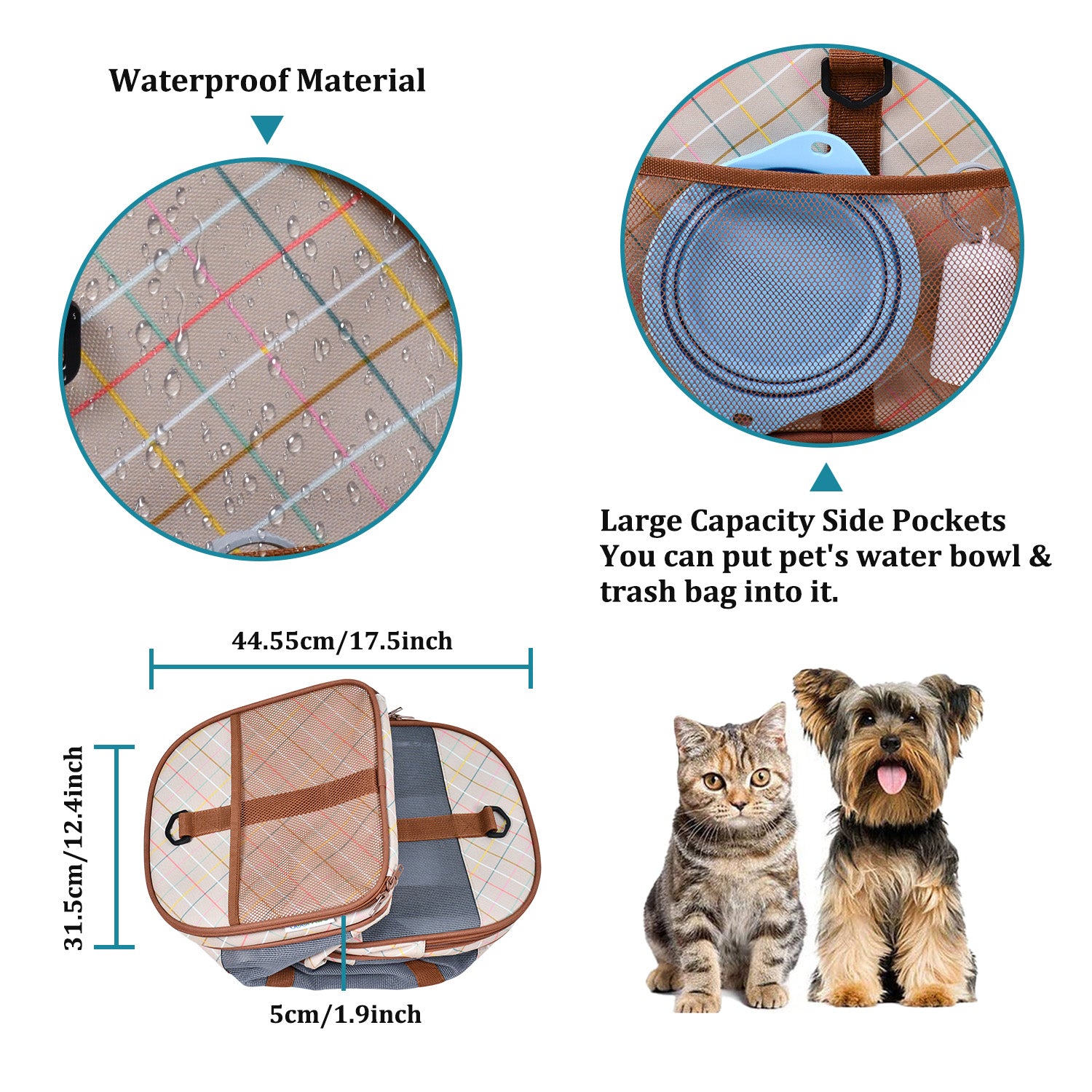 GOOPAWS Soft-Sided Travel Small Dog & Cat Carrier Bag, Orange Diamond Print - Image 5